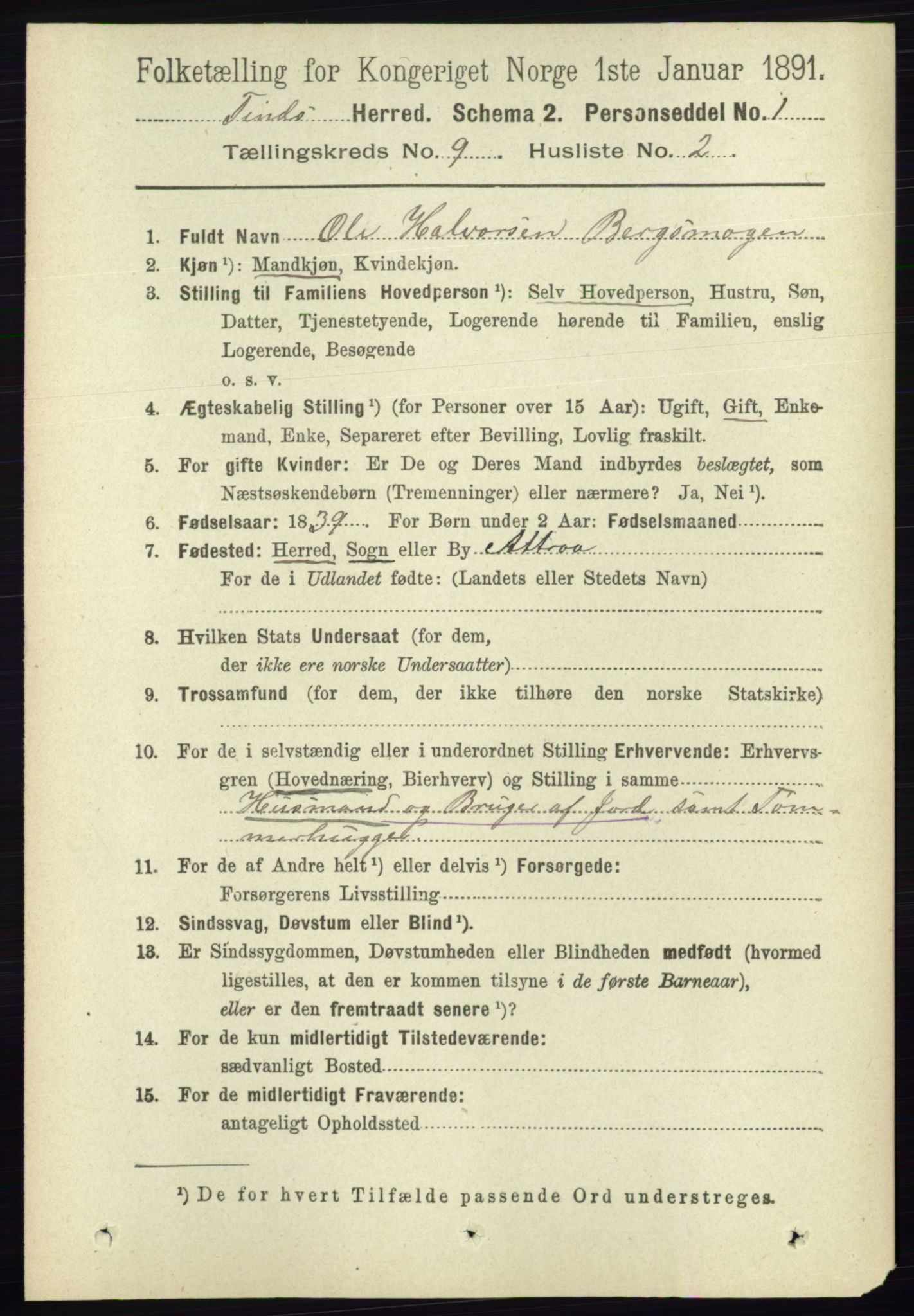 RA, 1891 census for 0826 Tinn, 1891, p. 1824