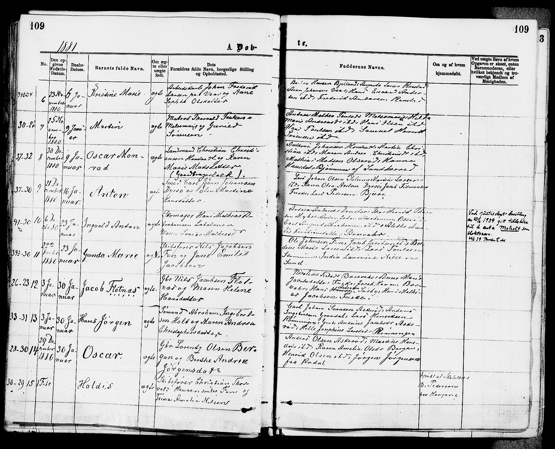 Stokke kirkebøker, AV/SAKO-A-320/F/Fa/L0009: Parish register (official) no. I 9, 1872-1883, p. 109