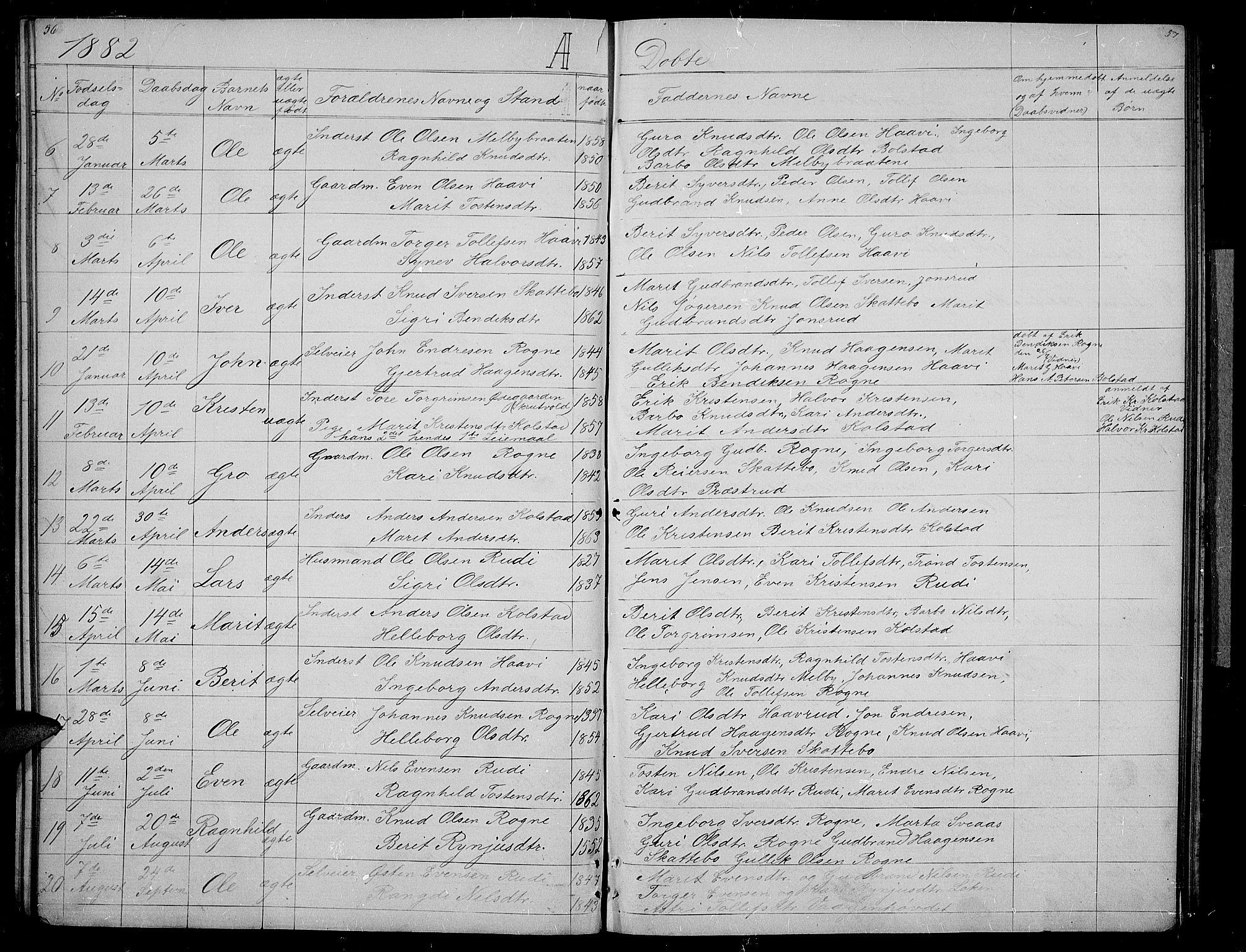 Øystre Slidre prestekontor, SAH/PREST-138/H/Ha/Hab/L0003: Parish register (copy) no. 3, 1866-1886, p. 56-57