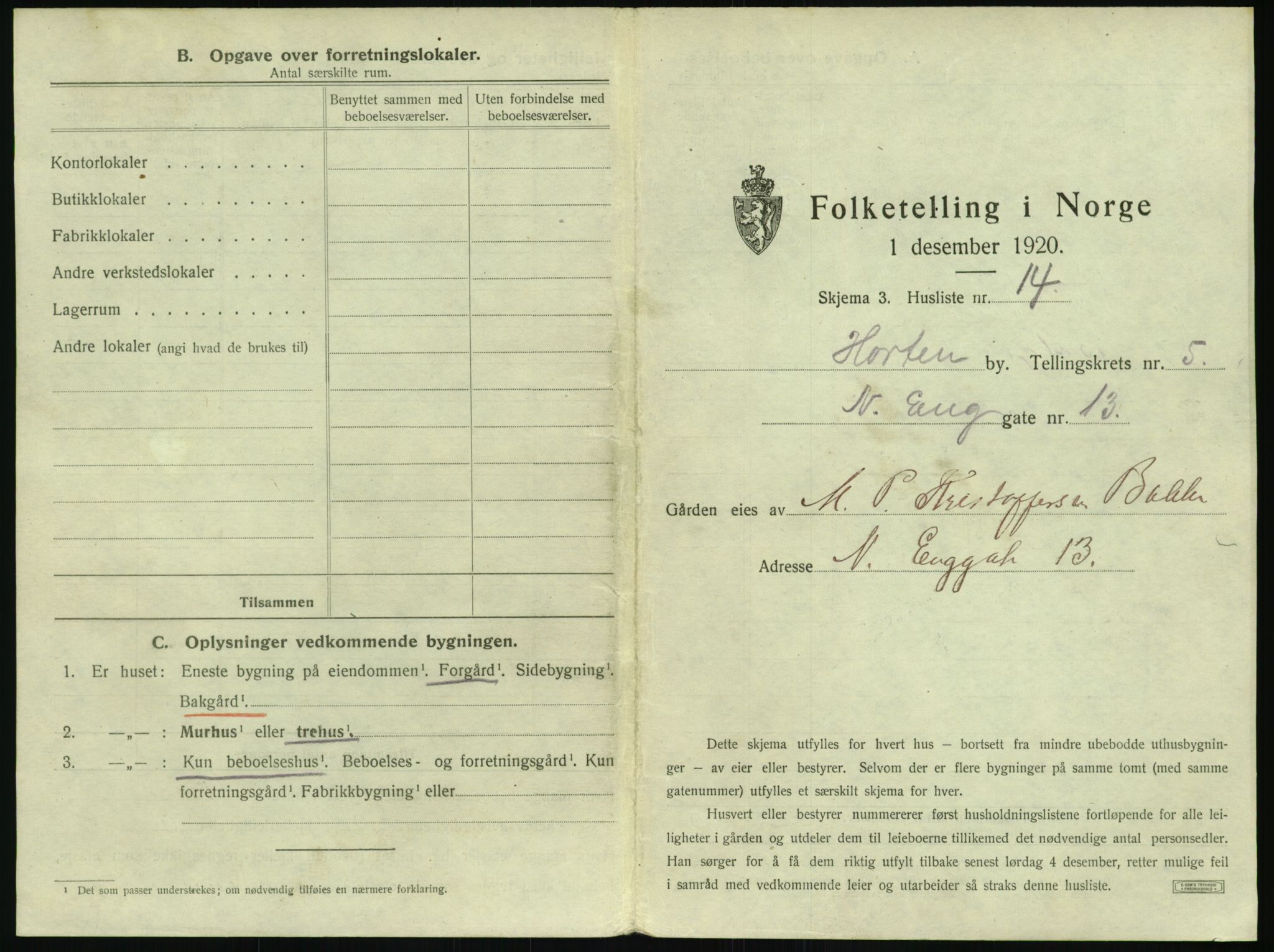 SAKO, 1920 census for Horten, 1920, p. 1565