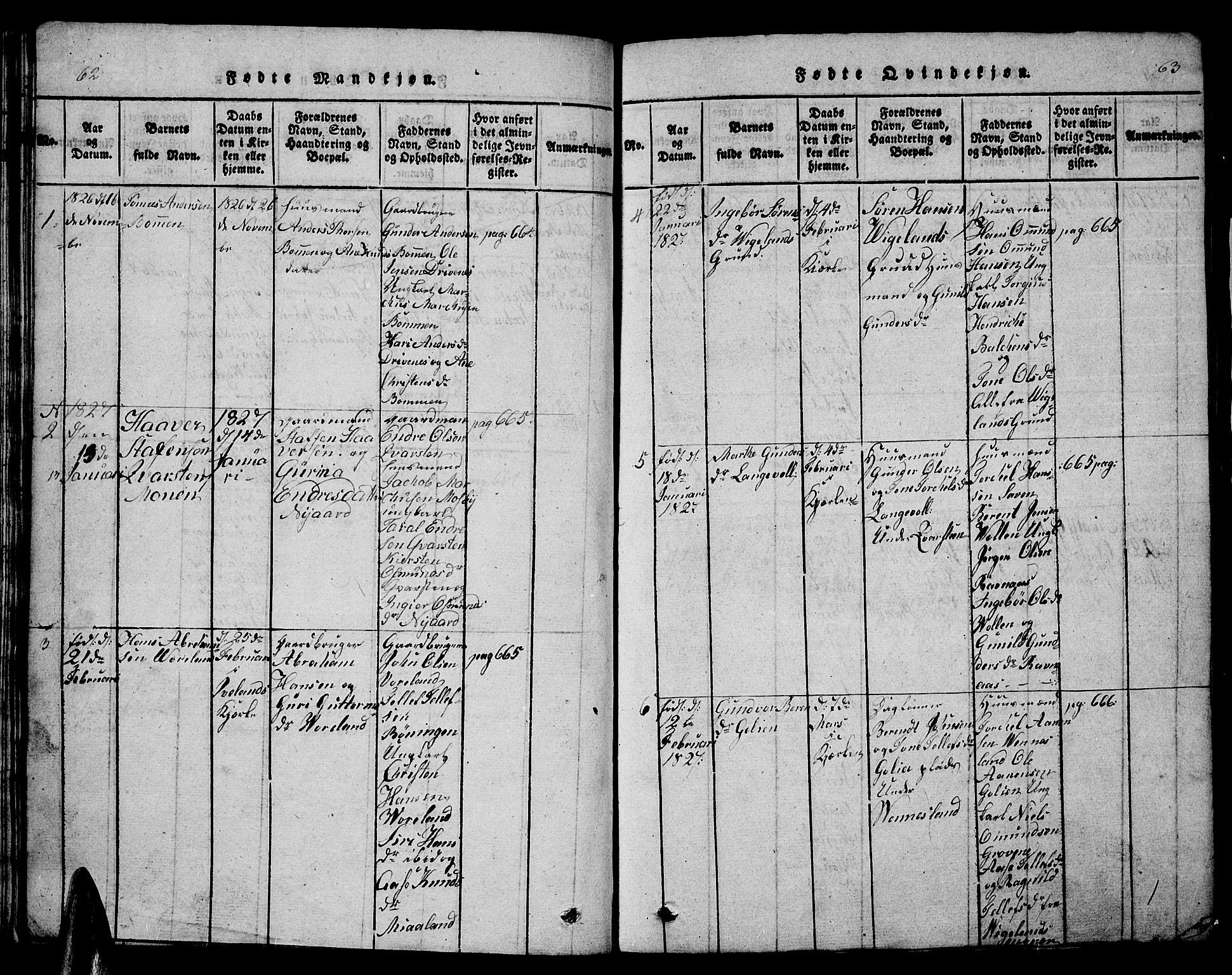 Vennesla sokneprestkontor, AV/SAK-1111-0045/Fb/Fbb/L0001: Parish register (copy) no. B 1, 1820-1834, p. 62-63