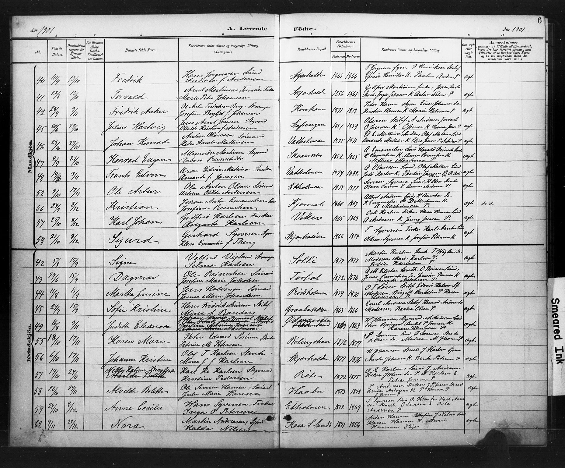 Hvaler prestekontor Kirkebøker, SAO/A-2001/G/Ga/L0001: Parish register (copy) no. I 1, 1901-1930, p. 6