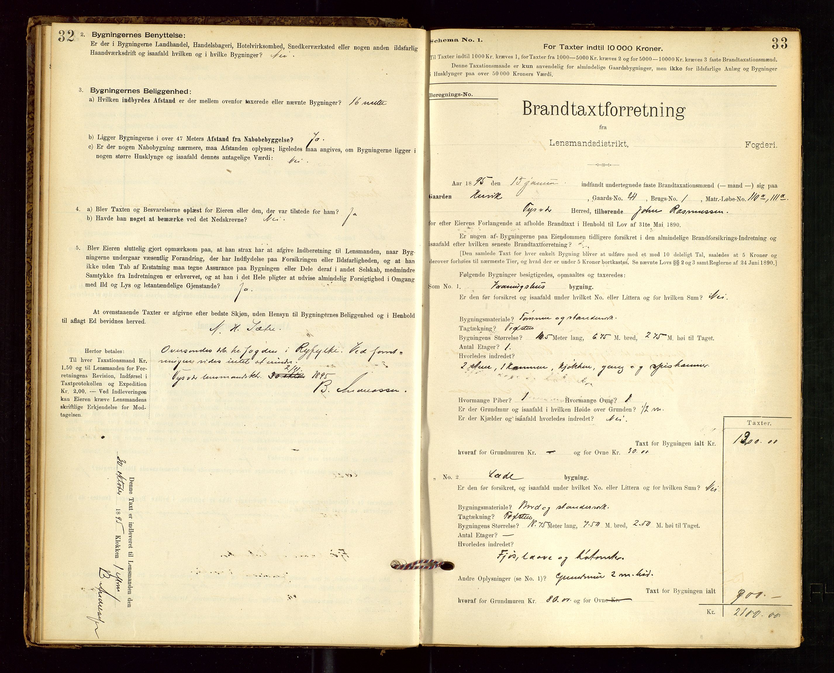 Tysvær lensmannskontor, AV/SAST-A-100192/Gob/L0001: "Brandtaxationsprotokol for Tysvær Lensmandsdistrikt Ryfylke Fogderi", 1894-1916, p. 32-33