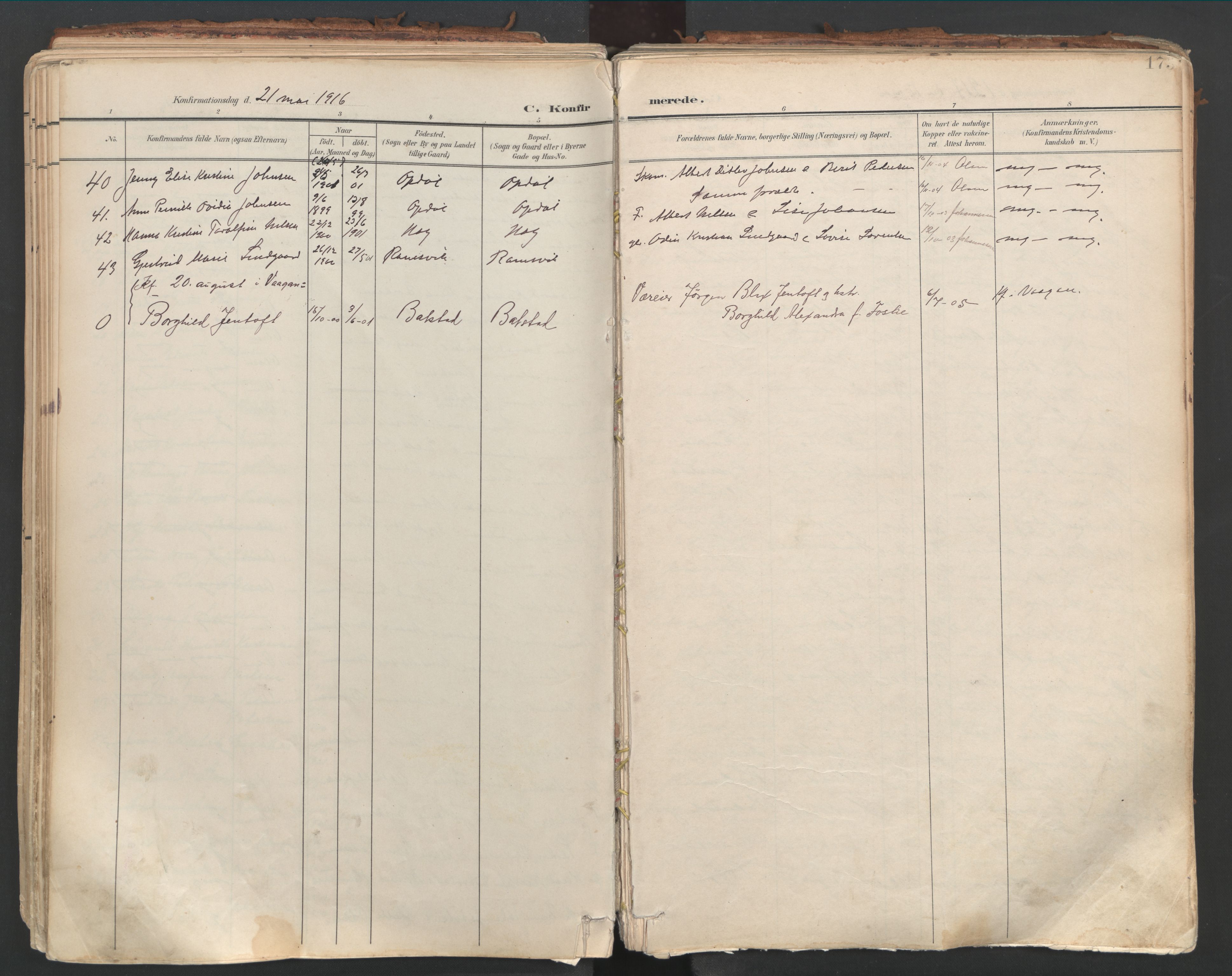 Ministerialprotokoller, klokkerbøker og fødselsregistre - Nordland, AV/SAT-A-1459/881/L1154: Parish register (official) no. 881A07, 1907-1918, p. 173