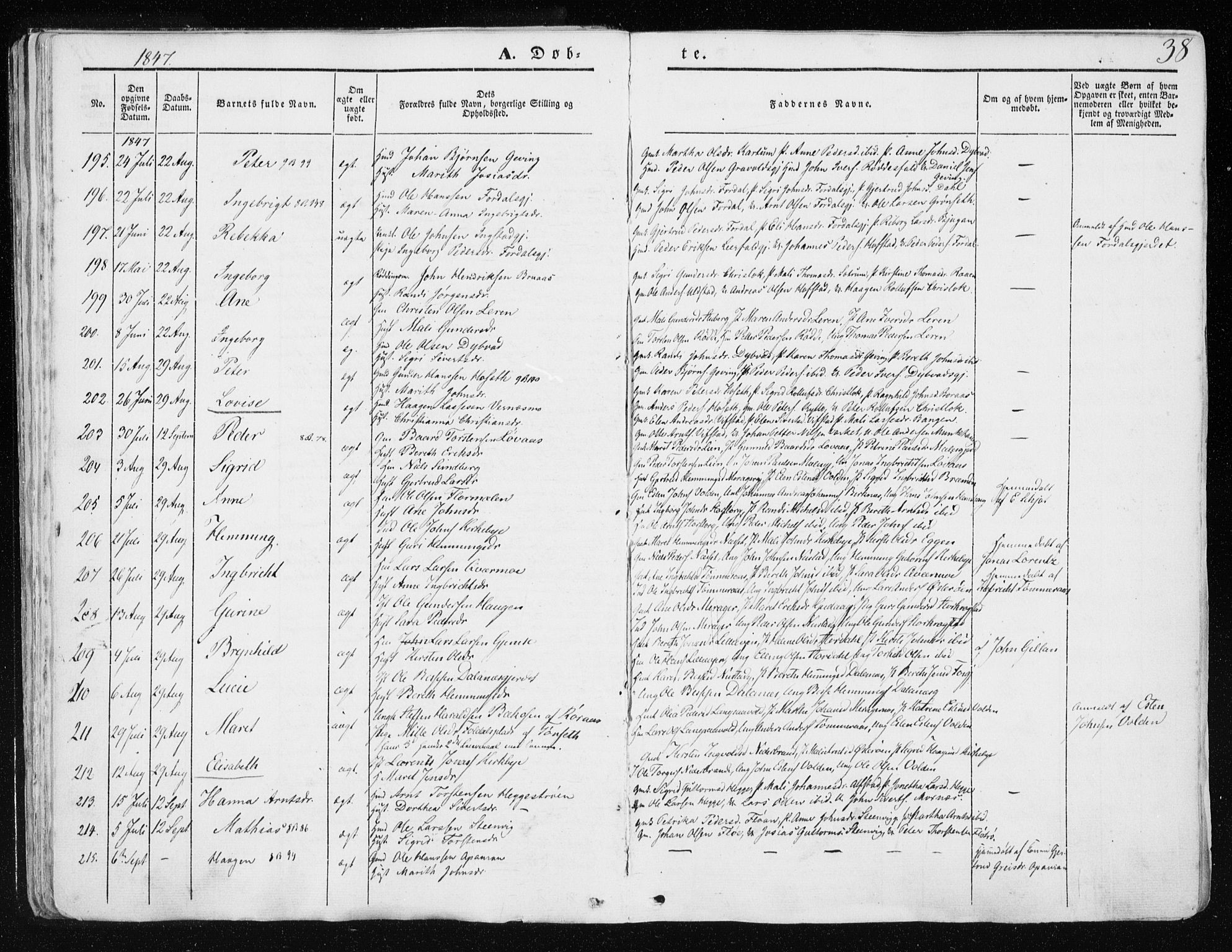 Ministerialprotokoller, klokkerbøker og fødselsregistre - Nord-Trøndelag, AV/SAT-A-1458/709/L0074: Parish register (official) no. 709A14, 1845-1858, p. 38