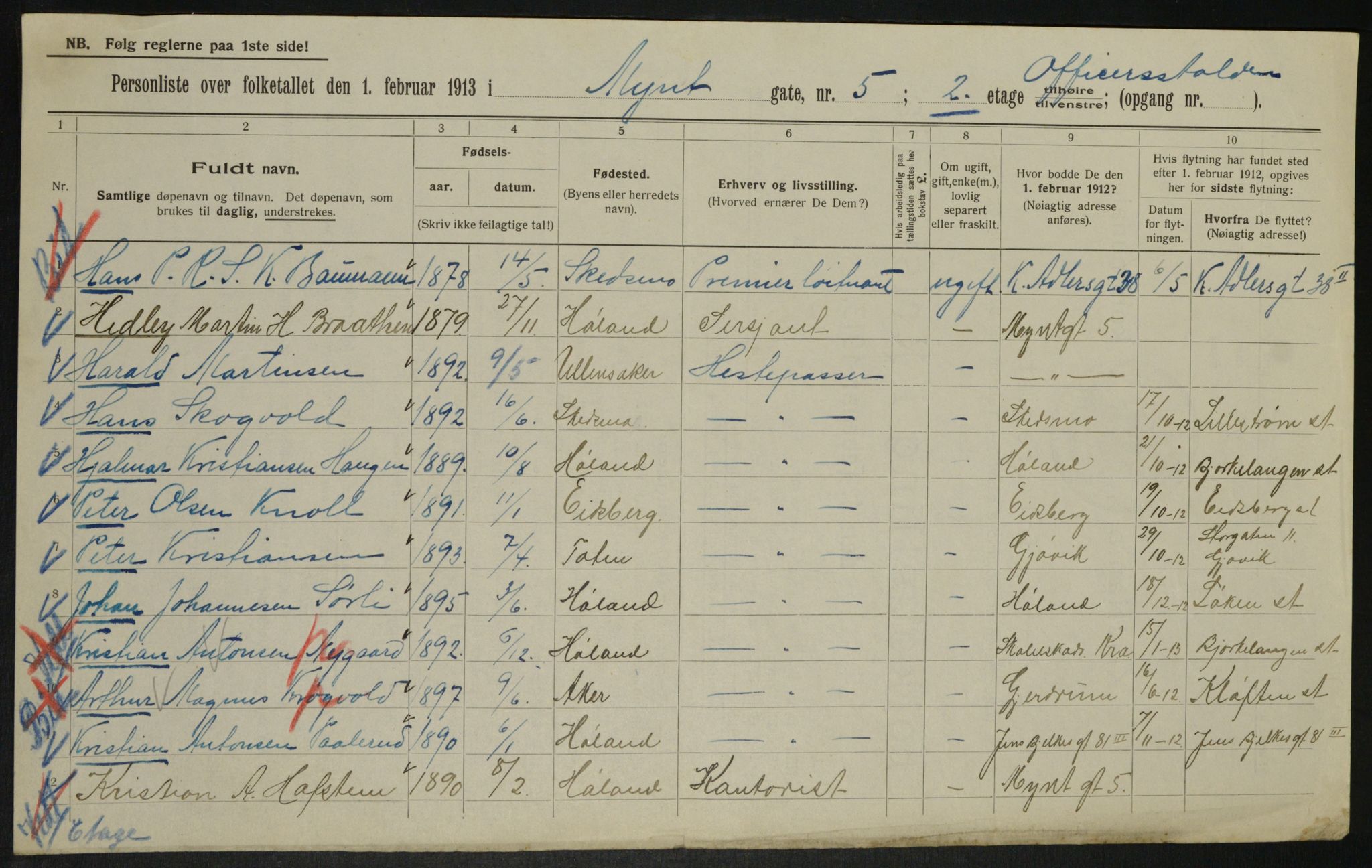 OBA, Municipal Census 1913 for Kristiania, 1913, p. 68357