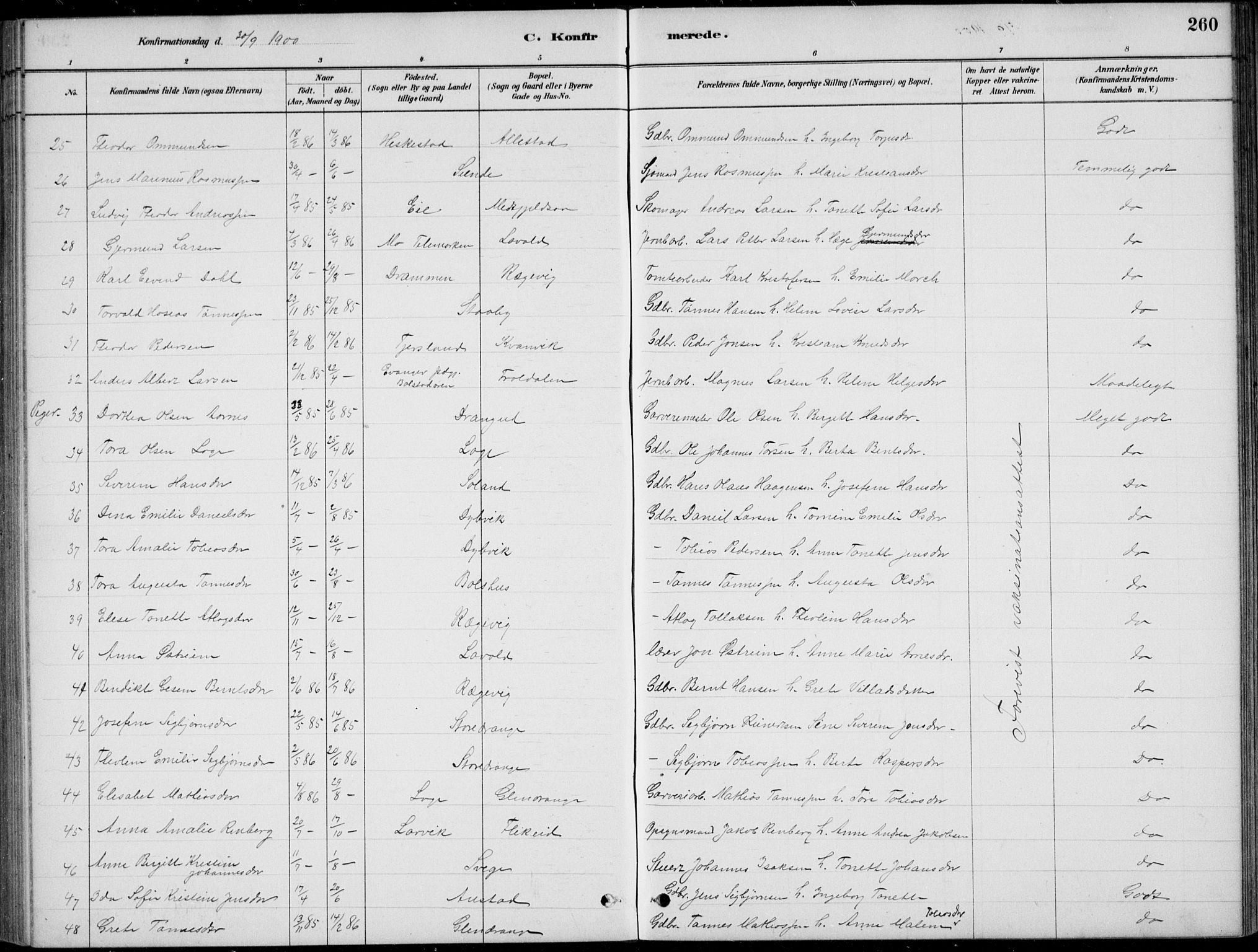 Flekkefjord sokneprestkontor, SAK/1111-0012/F/Fb/Fbc/L0007: Parish register (copy) no. B 7, 1880-1902, p. 260
