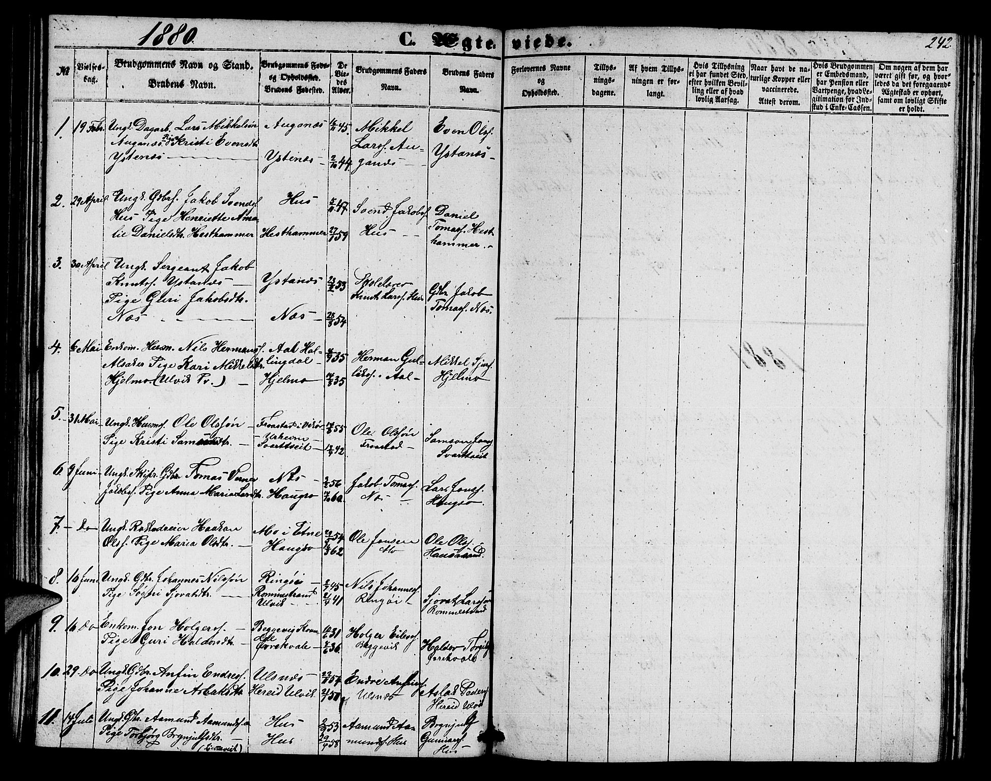 Ullensvang sokneprestembete, SAB/A-78701/H/Hab: Parish register (copy) no. E 6, 1857-1886, p. 242