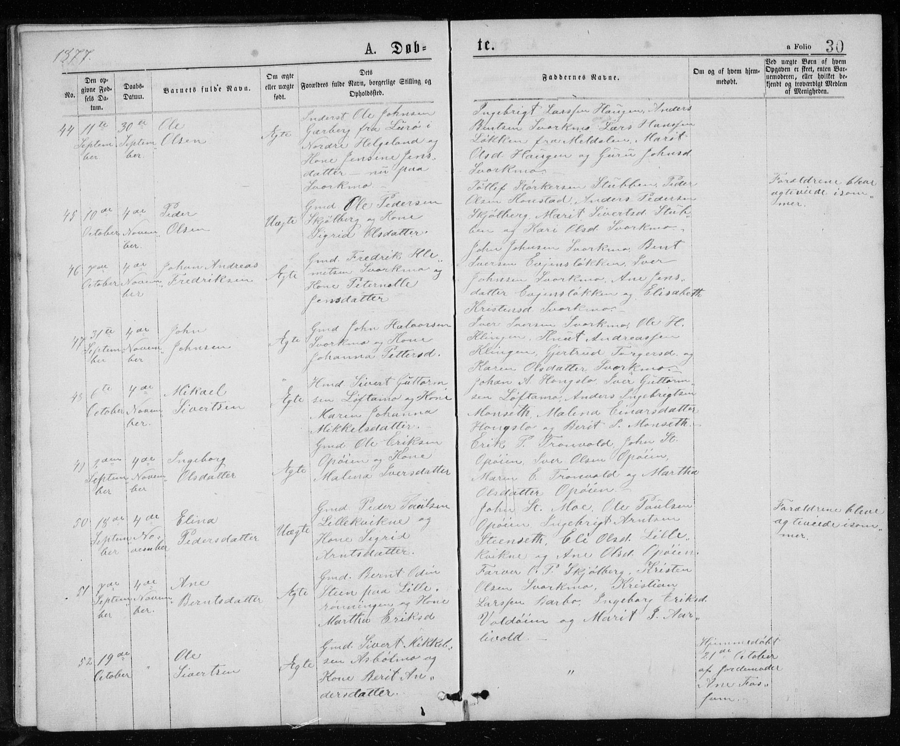 Ministerialprotokoller, klokkerbøker og fødselsregistre - Sør-Trøndelag, SAT/A-1456/671/L0843: Parish register (copy) no. 671C02, 1873-1892, p. 30