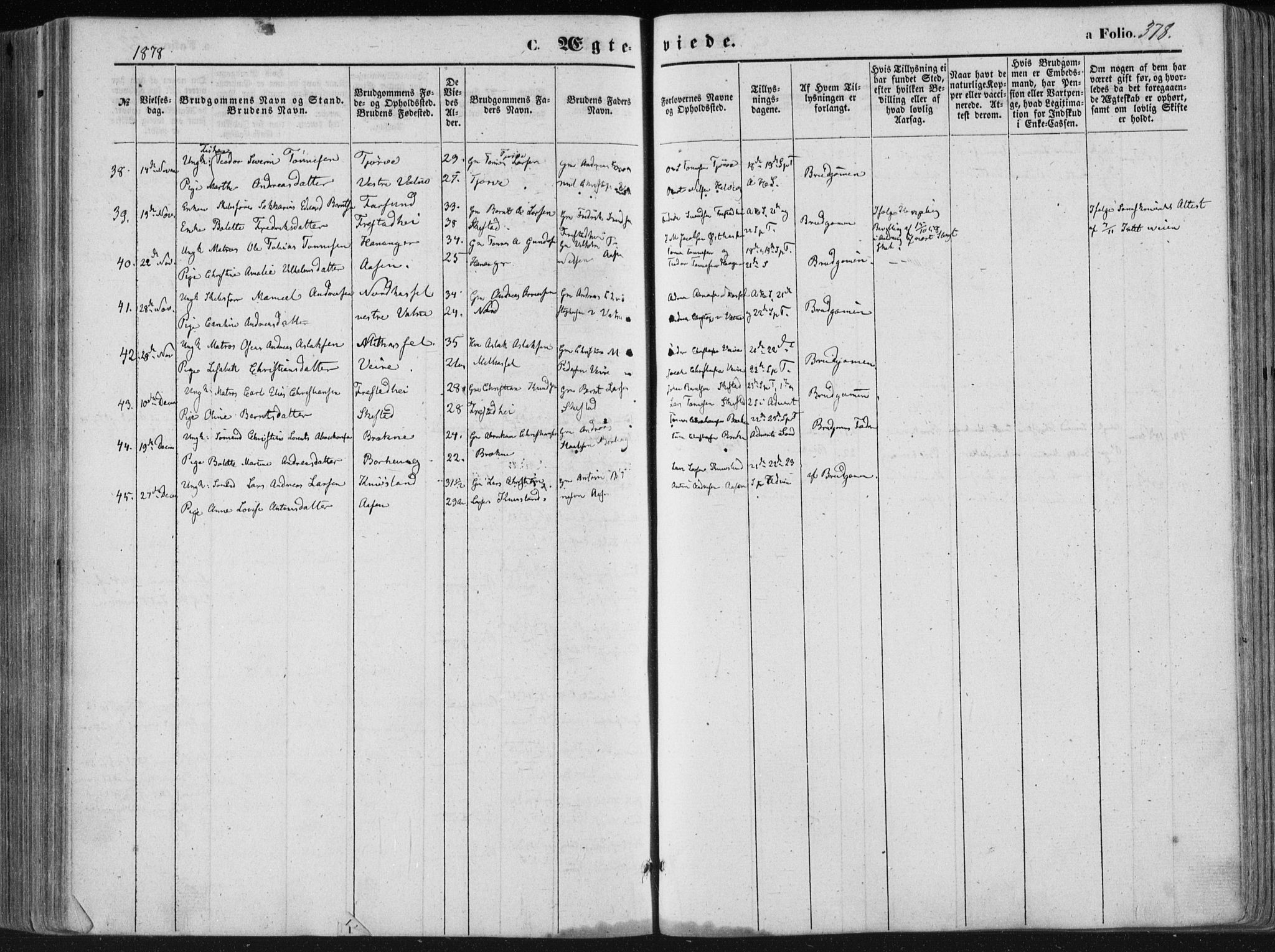 Lista sokneprestkontor, AV/SAK-1111-0027/F/Fa/L0011: Parish register (official) no. A 11, 1861-1878, p. 378