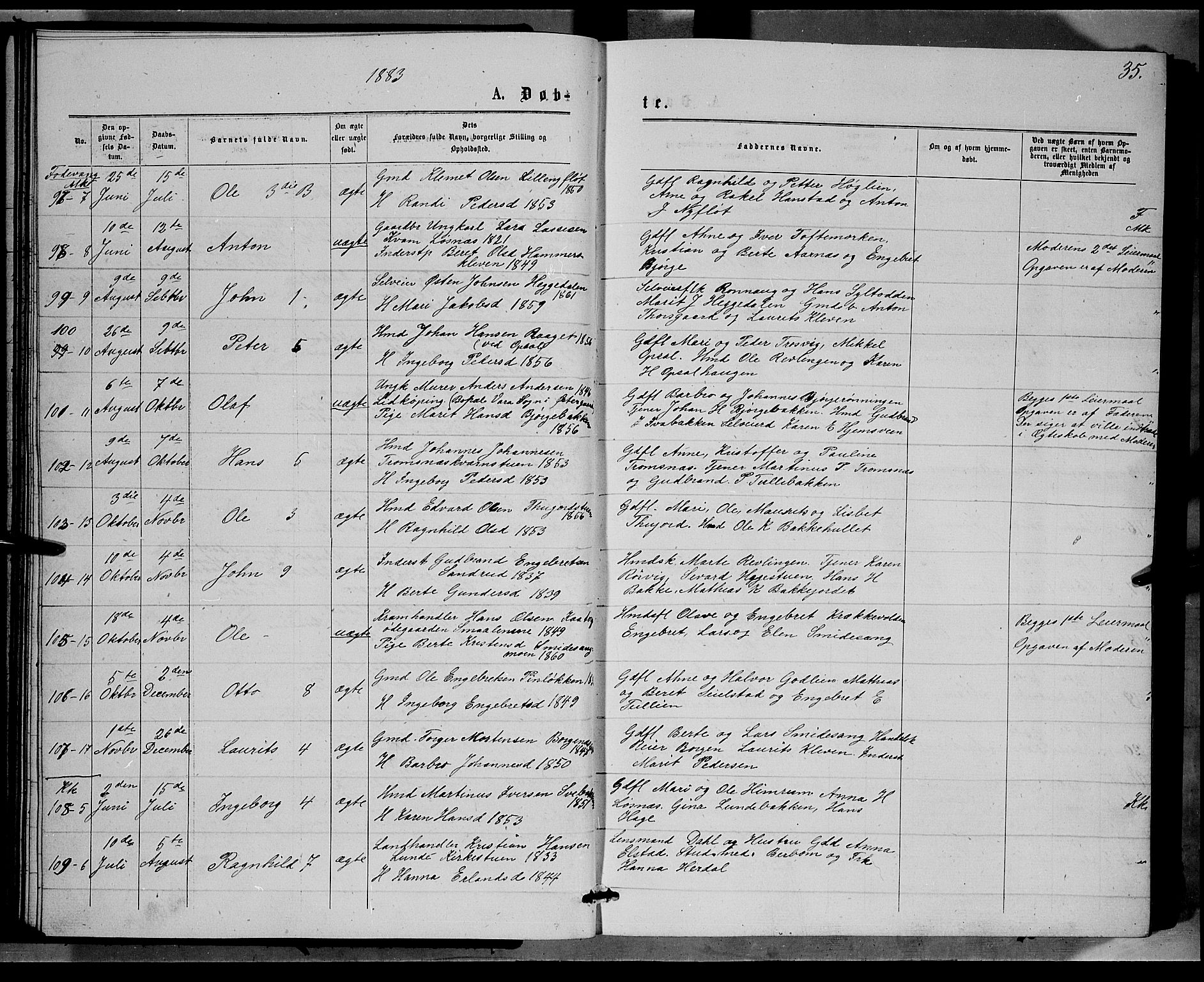 Ringebu prestekontor, AV/SAH-PREST-082/H/Ha/Hab/L0006: Parish register (copy) no. 6, 1880-1898, p. 35