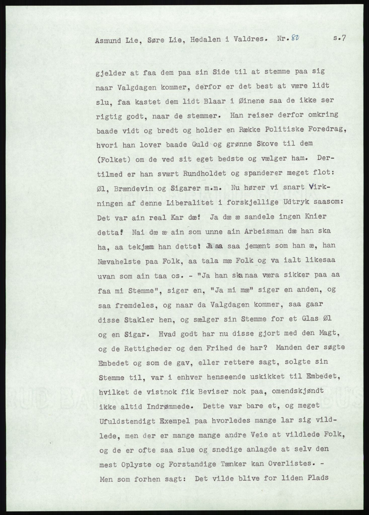 Samlinger til kildeutgivelse, Amerikabrevene, AV/RA-EA-4057/F/L0013: Innlån fra Oppland: Lie (brevnr 79-115) - Nordrum, 1838-1914, p. 27