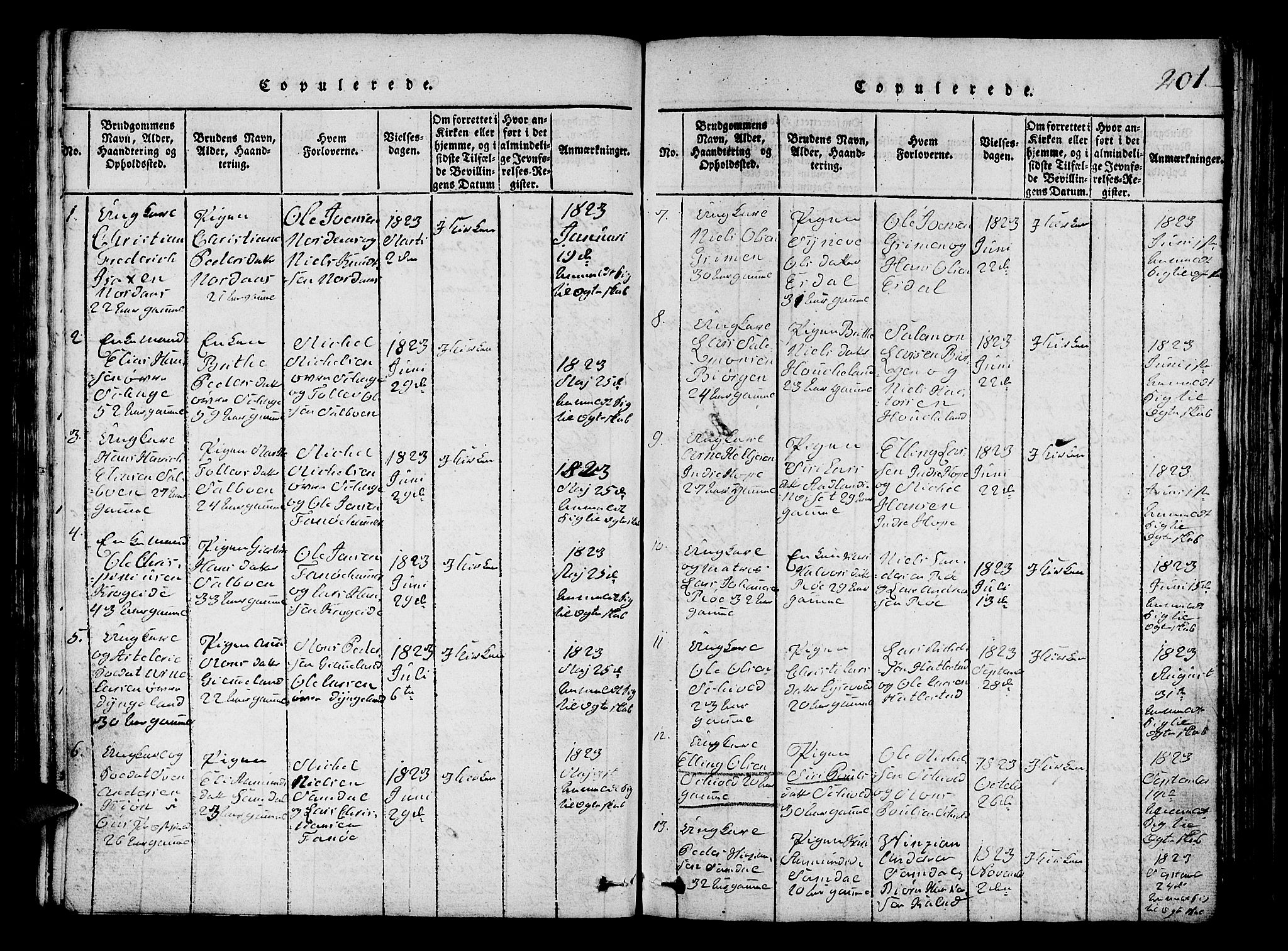 Fana Sokneprestembete, AV/SAB-A-75101/H/Hab/Haba/L0001: Parish register (copy) no. A 1, 1816-1836, p. 201