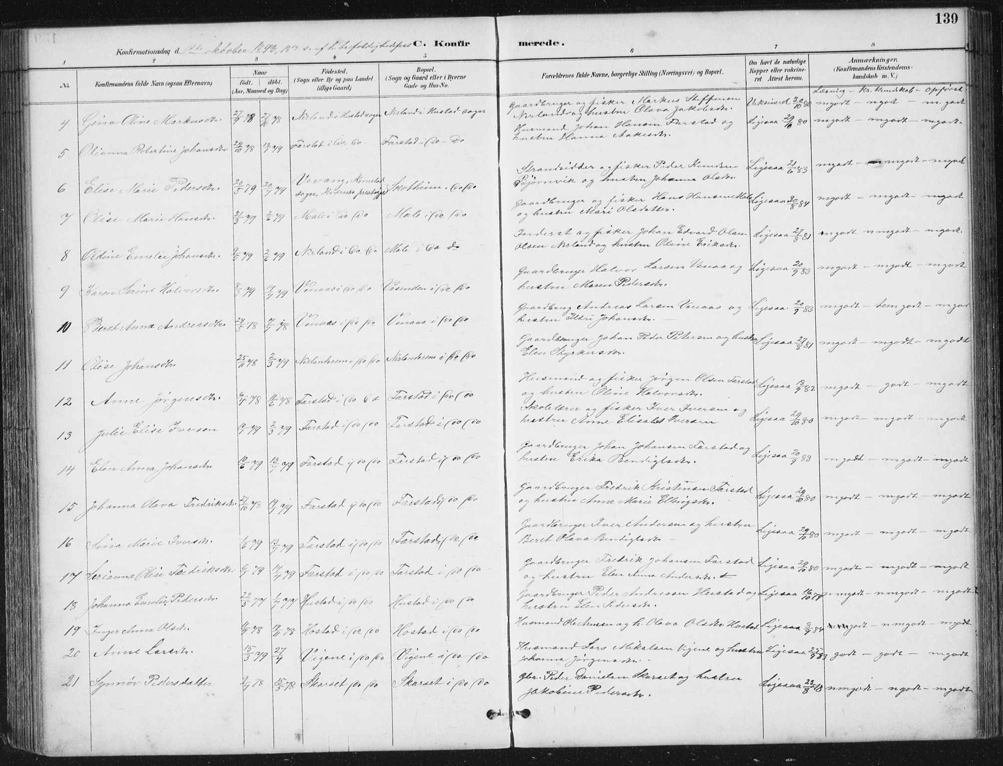 Ministerialprotokoller, klokkerbøker og fødselsregistre - Møre og Romsdal, SAT/A-1454/567/L0783: Parish register (copy) no. 567C03, 1887-1903, p. 139