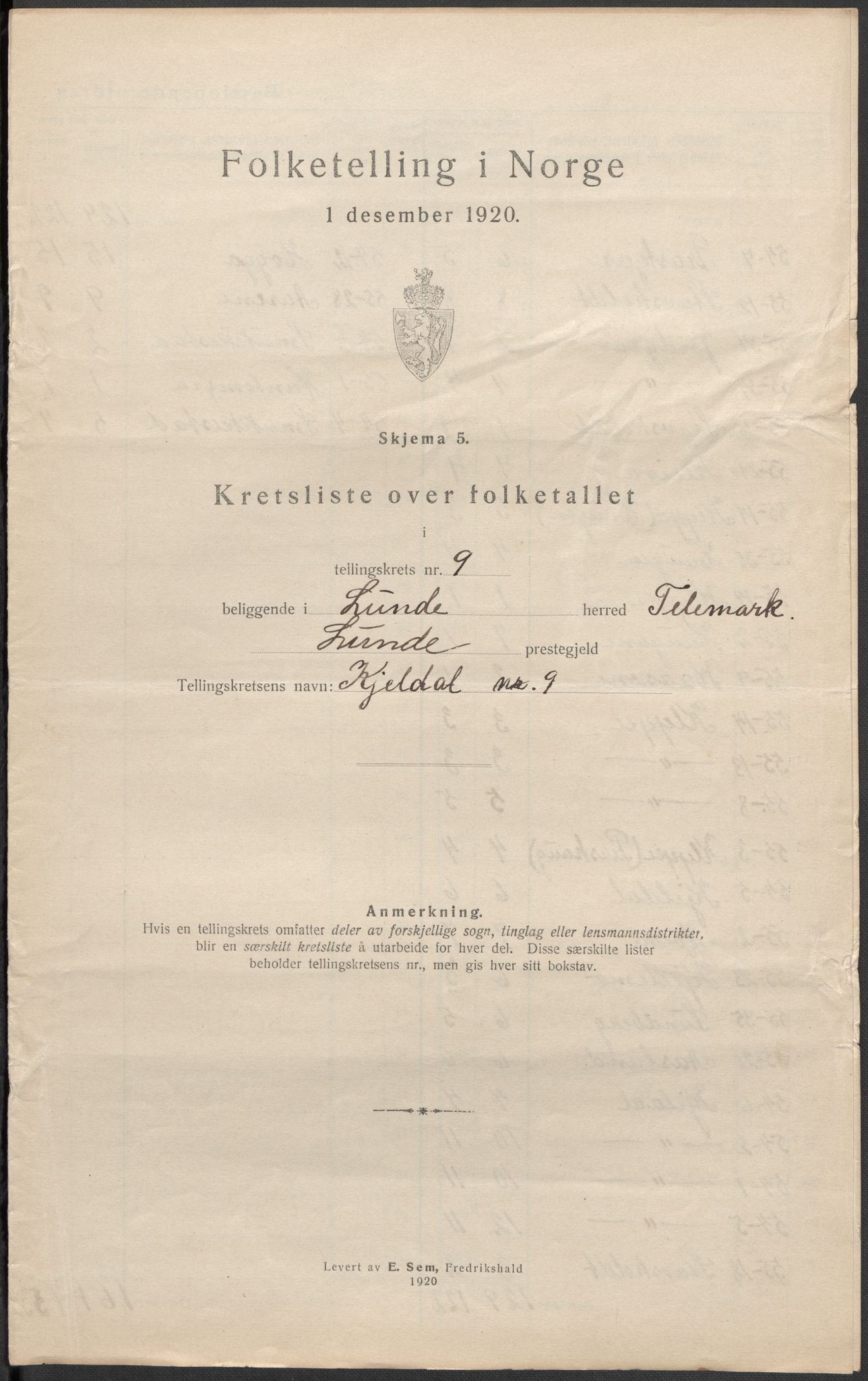 SAKO, 1920 census for Lunde, 1920, p. 30