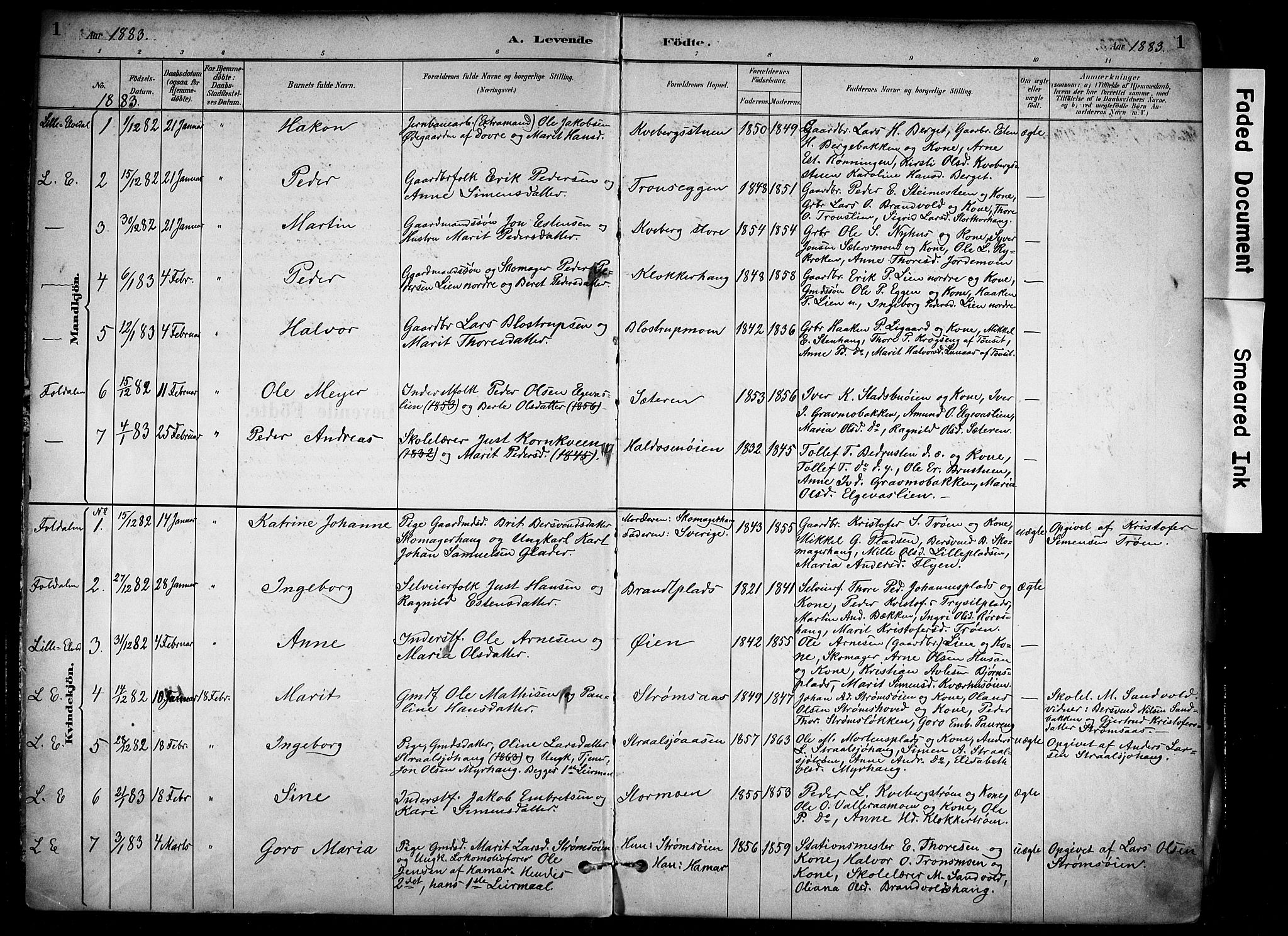 Alvdal prestekontor, SAH/PREST-060/H/Ha/Haa/L0002: Parish register (official) no. 2, 1883-1906, p. 1