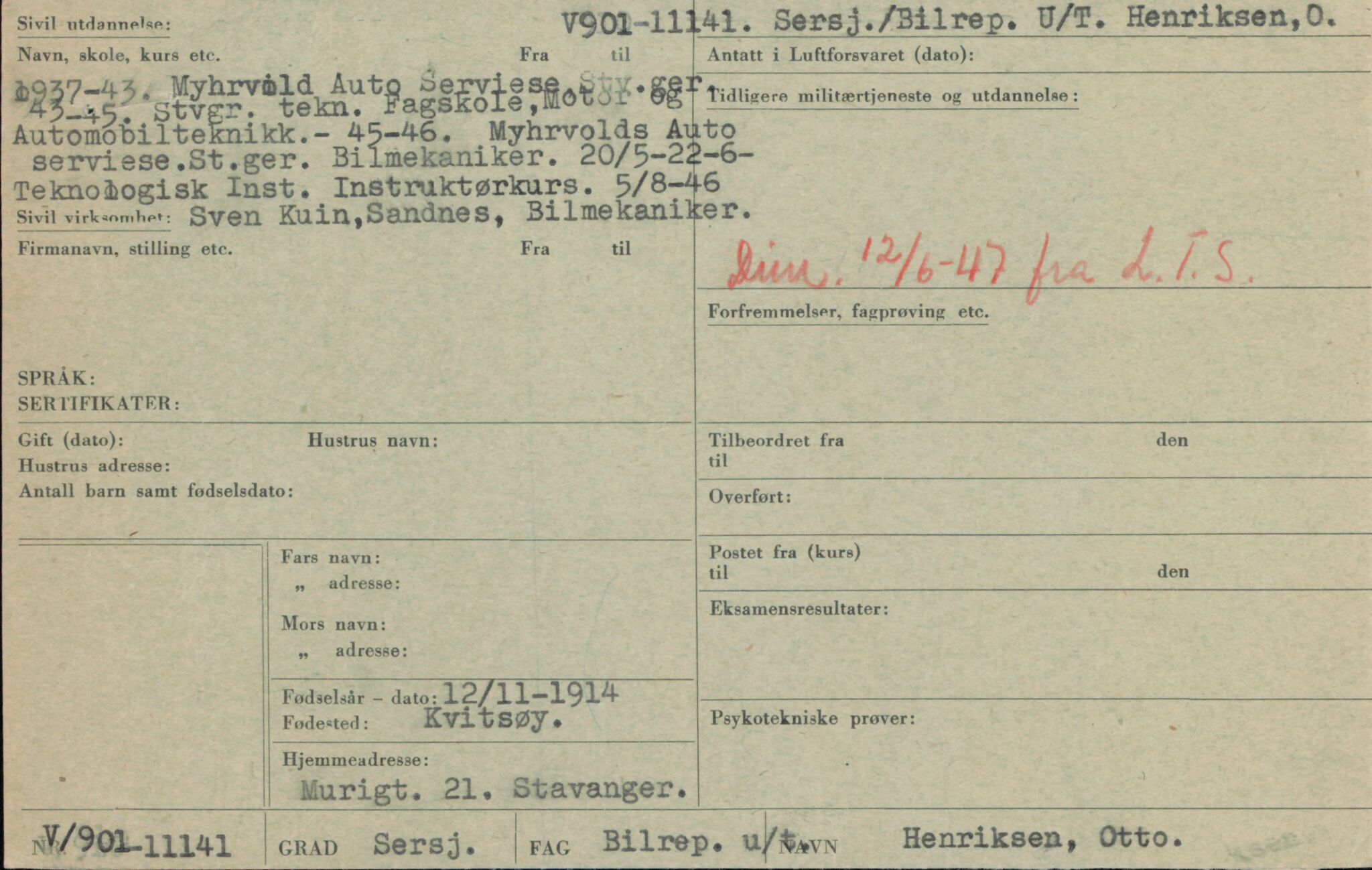 Forsvaret, Forsvarets overkommando/Luftforsvarsstaben, RA/RAFA-4079/P/Pa/L0036: Personellpapirer, 1914, p. 78