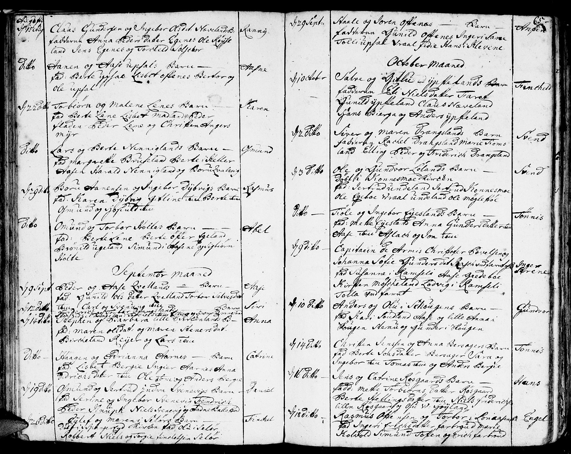 Lyngdal sokneprestkontor, AV/SAK-1111-0029/F/Fa/Fac/L0001: Parish register (official) no. A 1, 1727-1779, p. 65