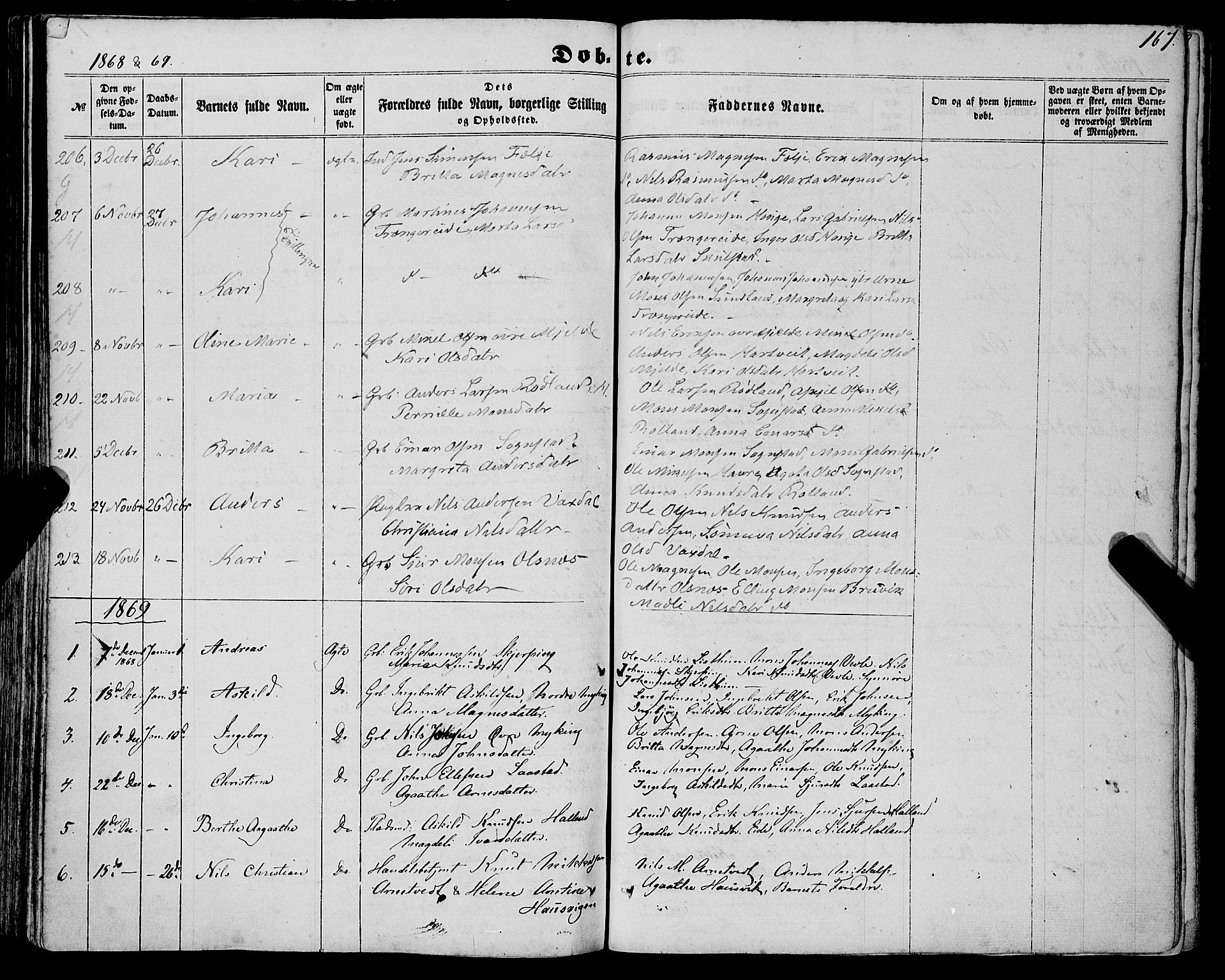 Haus sokneprestembete, AV/SAB-A-75601/H/Haa: Parish register (official) no. A 17, 1858-1870, p. 167