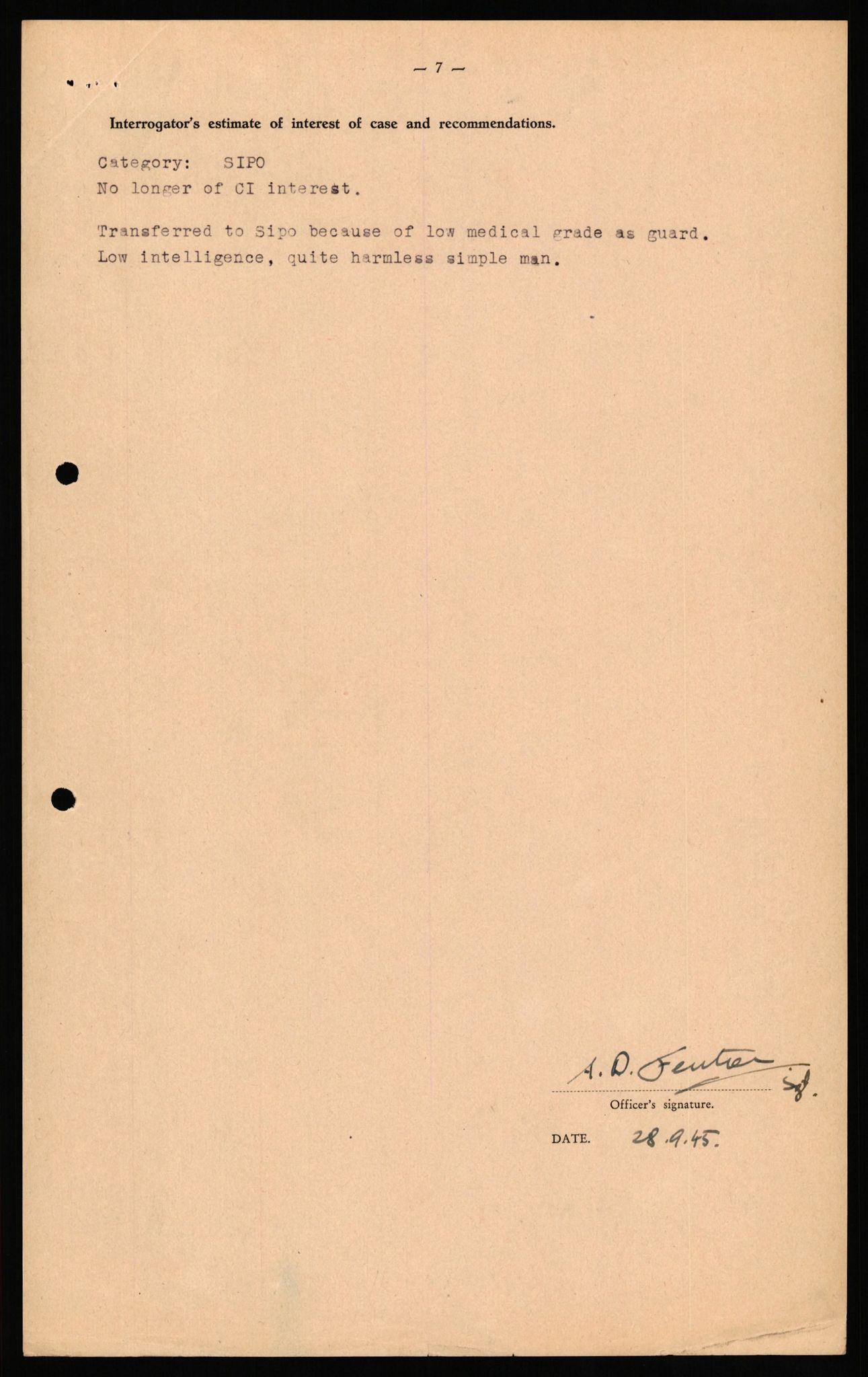 Forsvaret, Forsvarets overkommando II, RA/RAFA-3915/D/Db/L0031: CI Questionaires. Tyske okkupasjonsstyrker i Norge. Tyskere., 1945-1946, p. 276