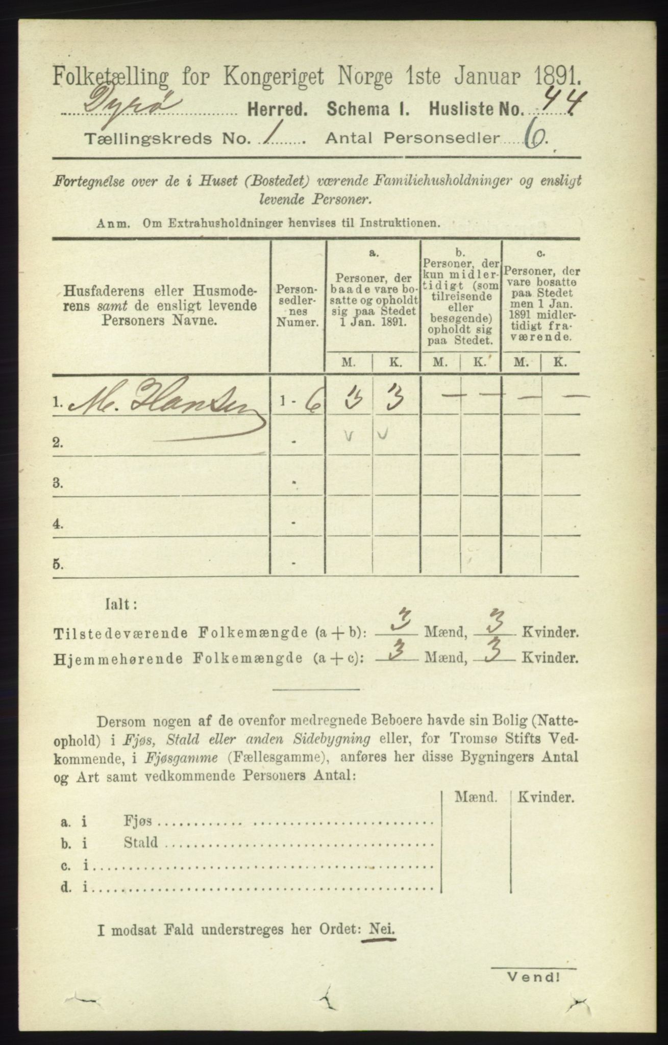 RA, 1891 census for 1926 Dyrøy, 1891, p. 59