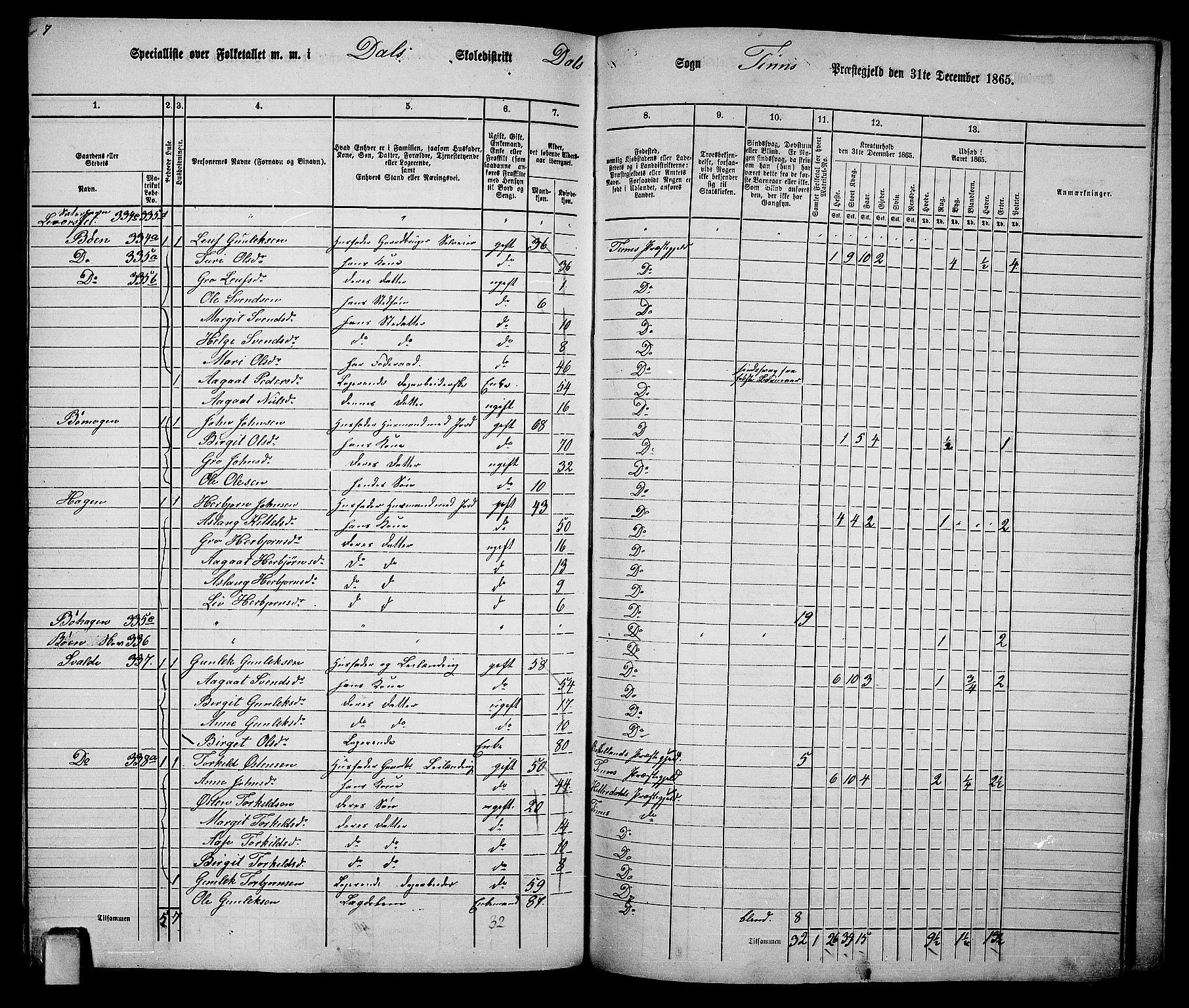 RA, 1865 census for Tinn, 1865, p. 108