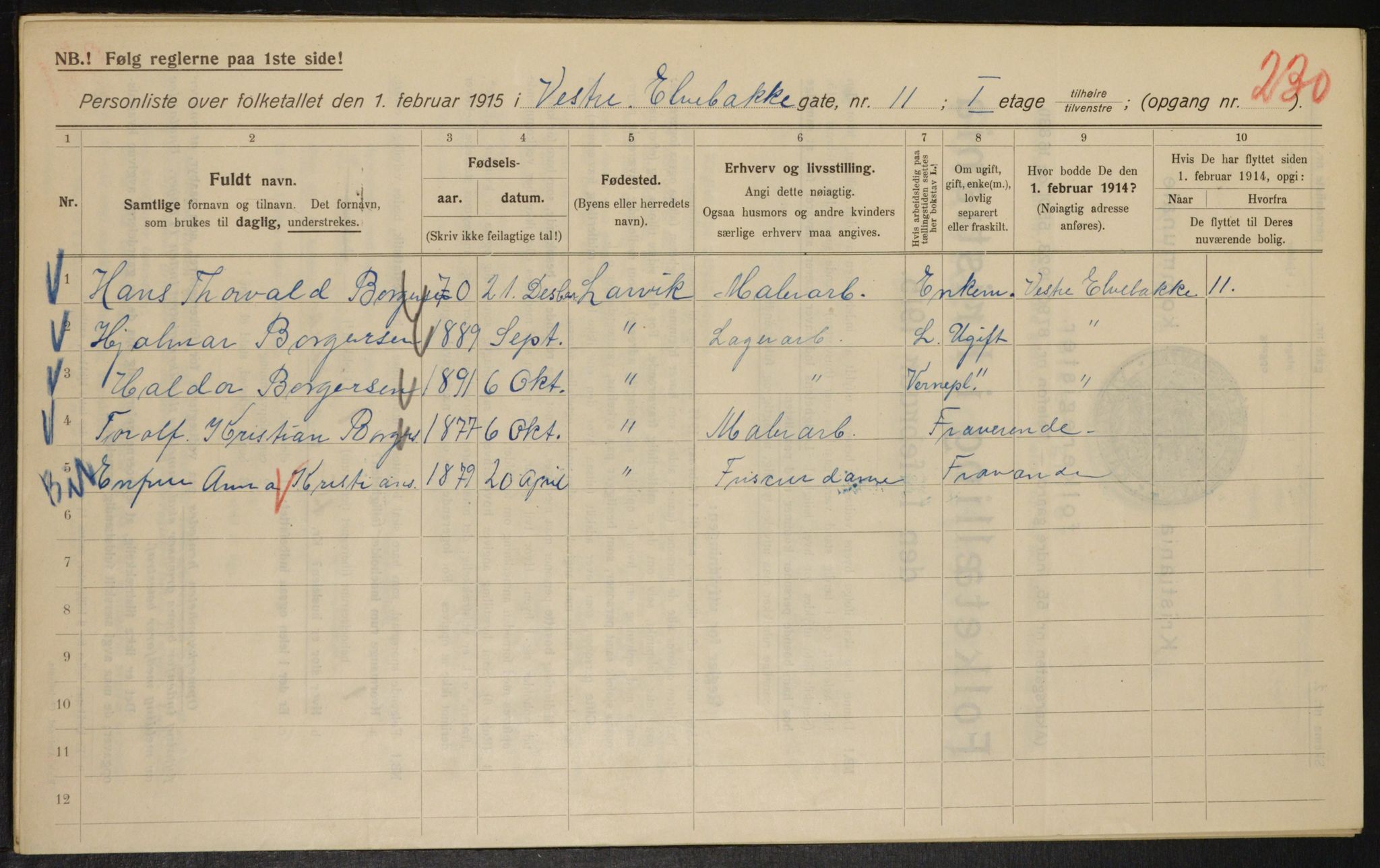 OBA, Municipal Census 1915 for Kristiania, 1915, p. 123094