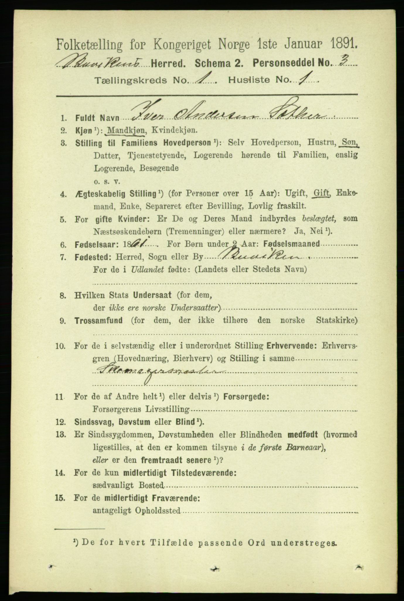 RA, 1891 census for 1656 Buvik, 1891, p. 109