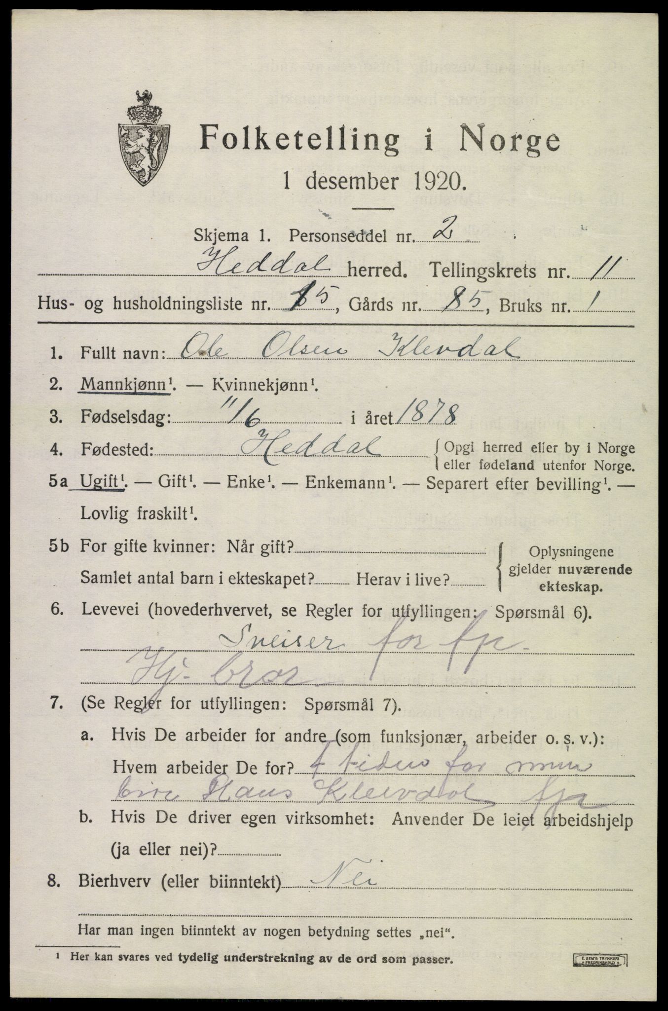 SAKO, 1920 census for Heddal, 1920, p. 7912