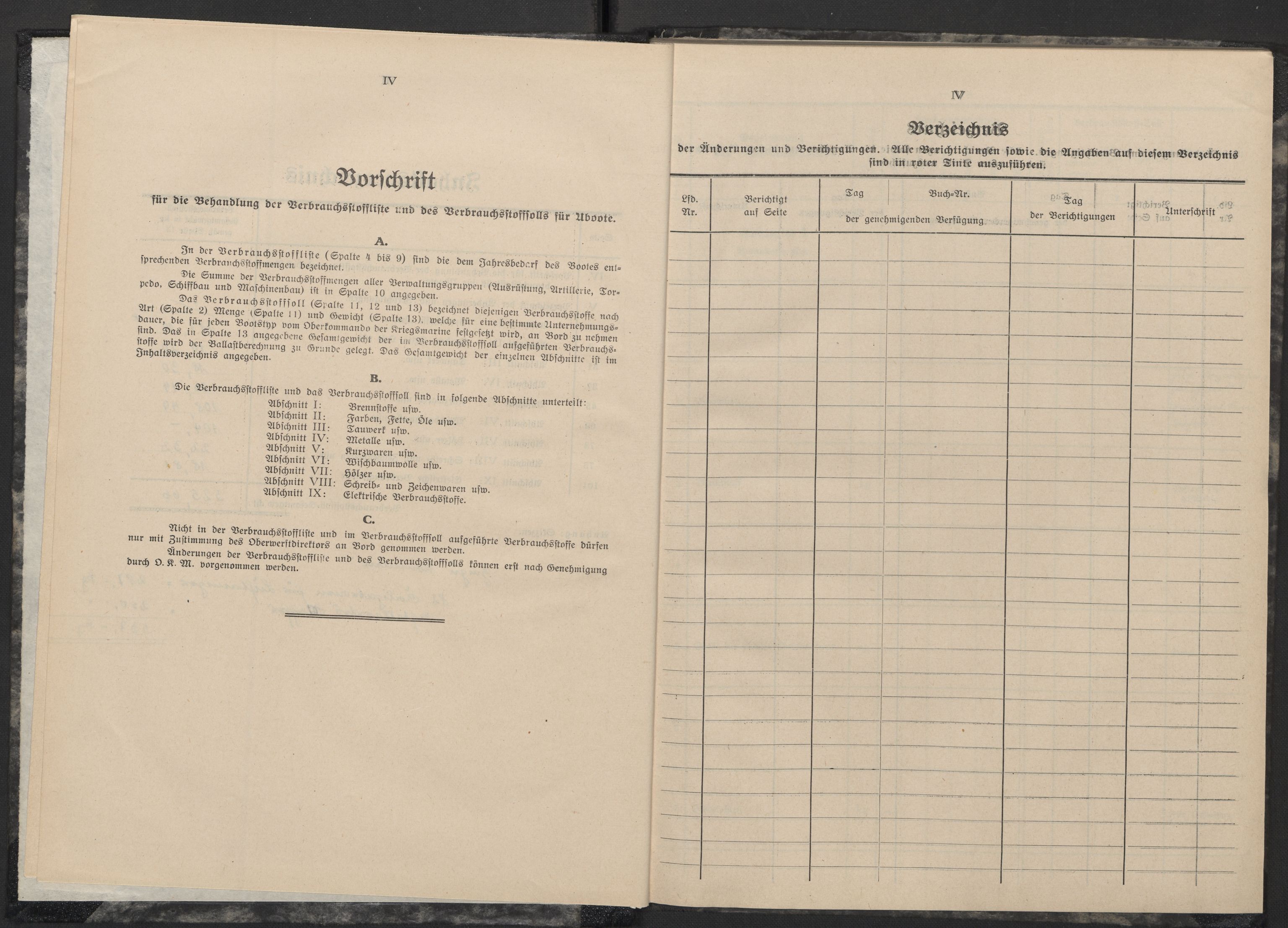 Kriegsmarine Norwegen, Unterseeboote, AV/RA-RAFA-5082/F/L0002/0001: -- / Vorläufige Verbrauchstoffliste und Verbrauchstoffsoll für Untersee-Boote Typ II (121), 1940-1945