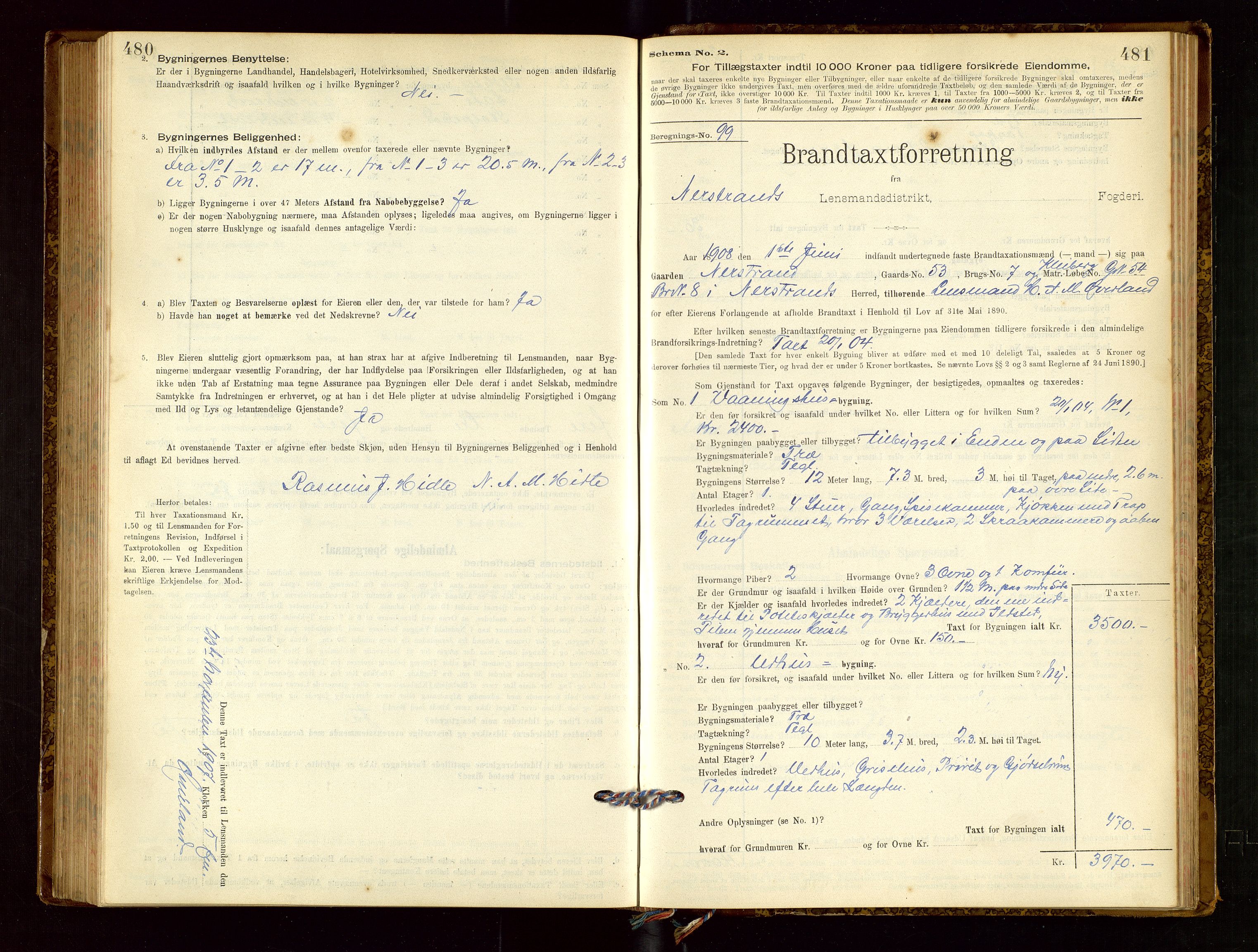 Nedstrand lensmannskontor, SAST/A-100236/Gob/L0001: "Brandtaxationsprotokol for Nerstrand Lensmandsdistrikt Ryfylke fogderi", 1895-1915, p. 480-481