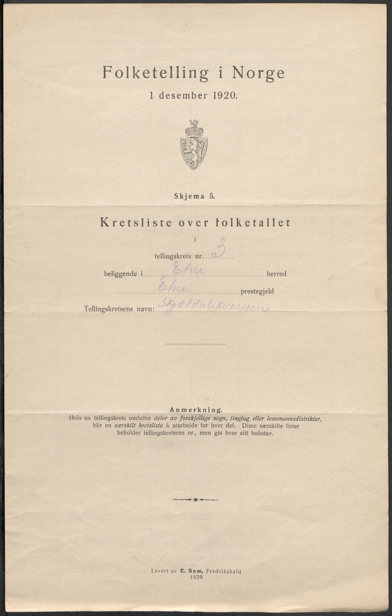 SAB, 1920 census for Etne, 1920, p. 11