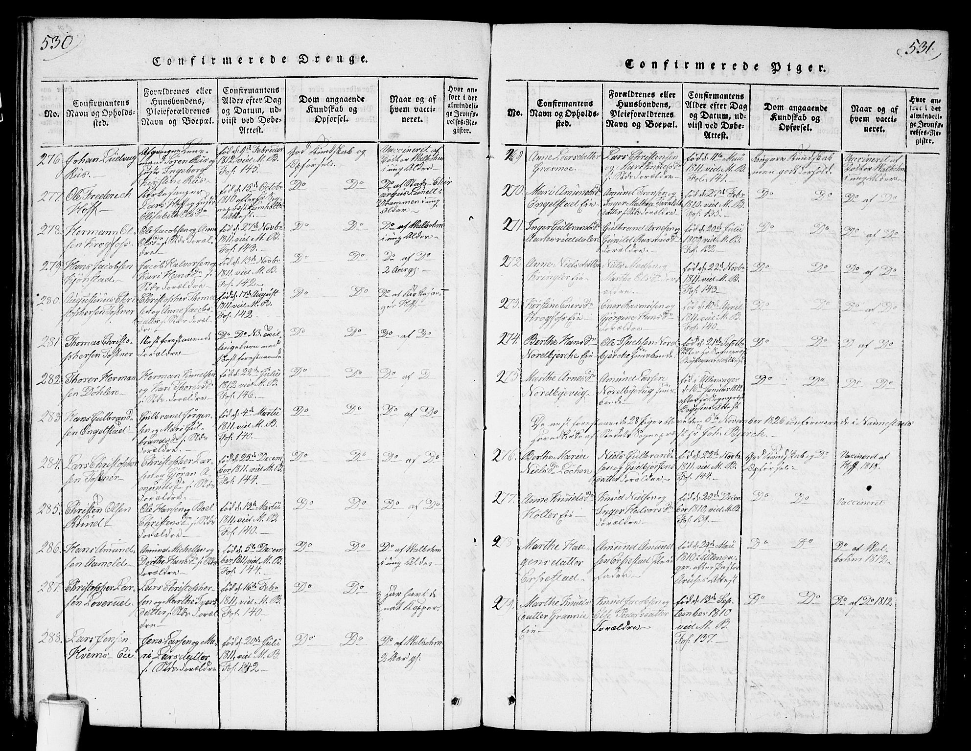 Nannestad prestekontor Kirkebøker, SAO/A-10414a/G/Ga/L0001: Parish register (copy) no. I 1, 1815-1839, p. 530-531