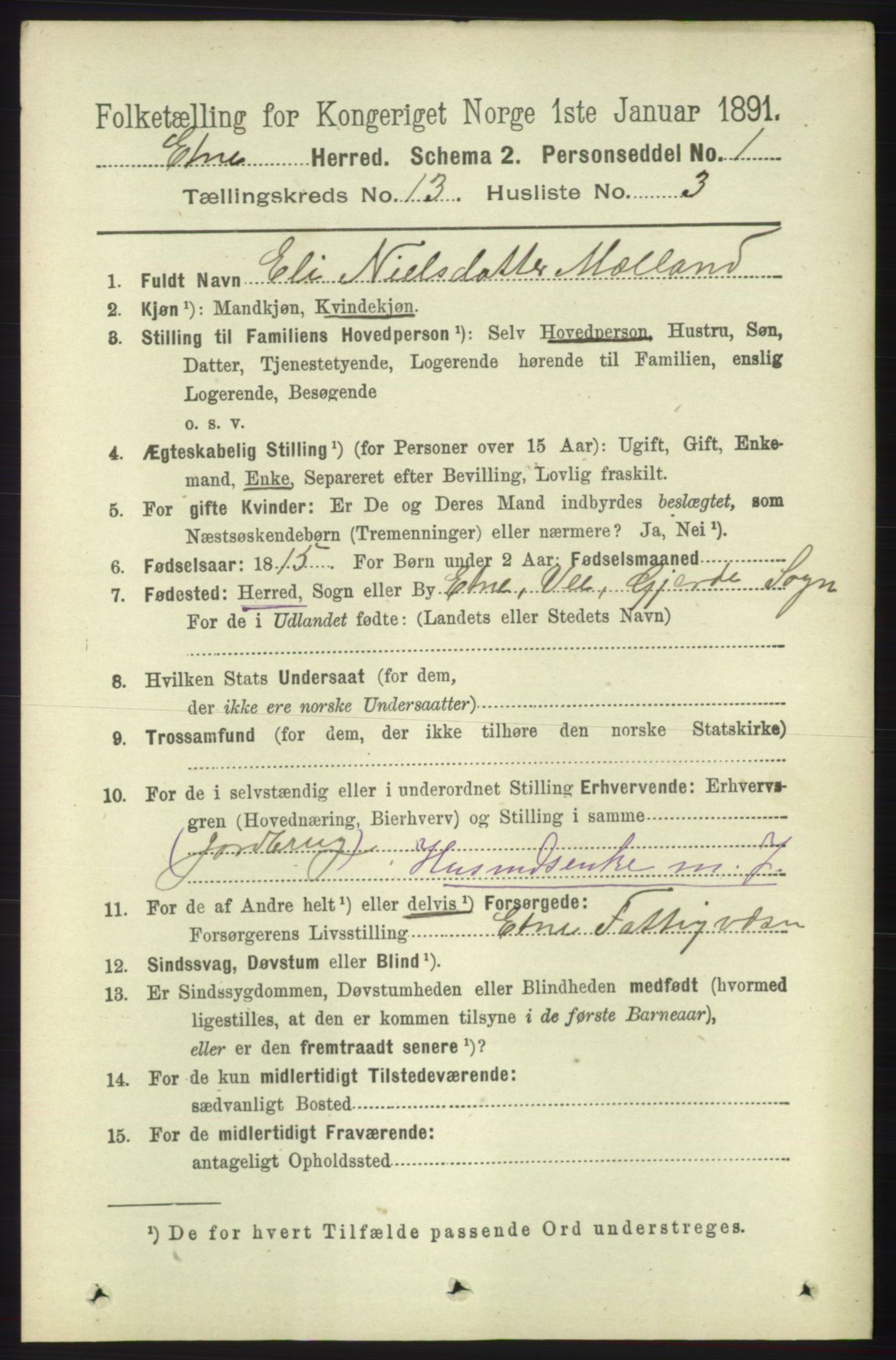 RA, 1891 census for 1211 Etne, 1891, p. 2747