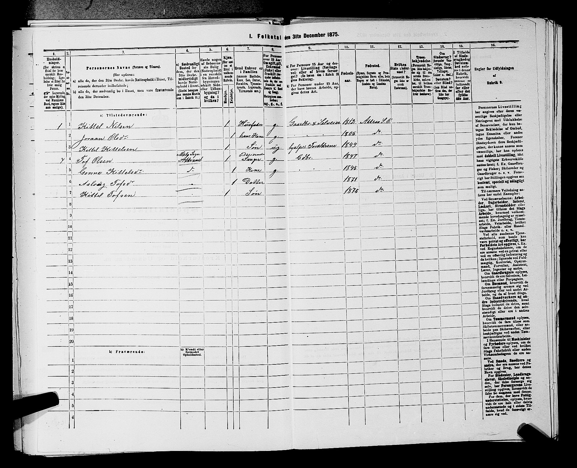 SAKO, 1875 census for 0826P Tinn, 1875, p. 429