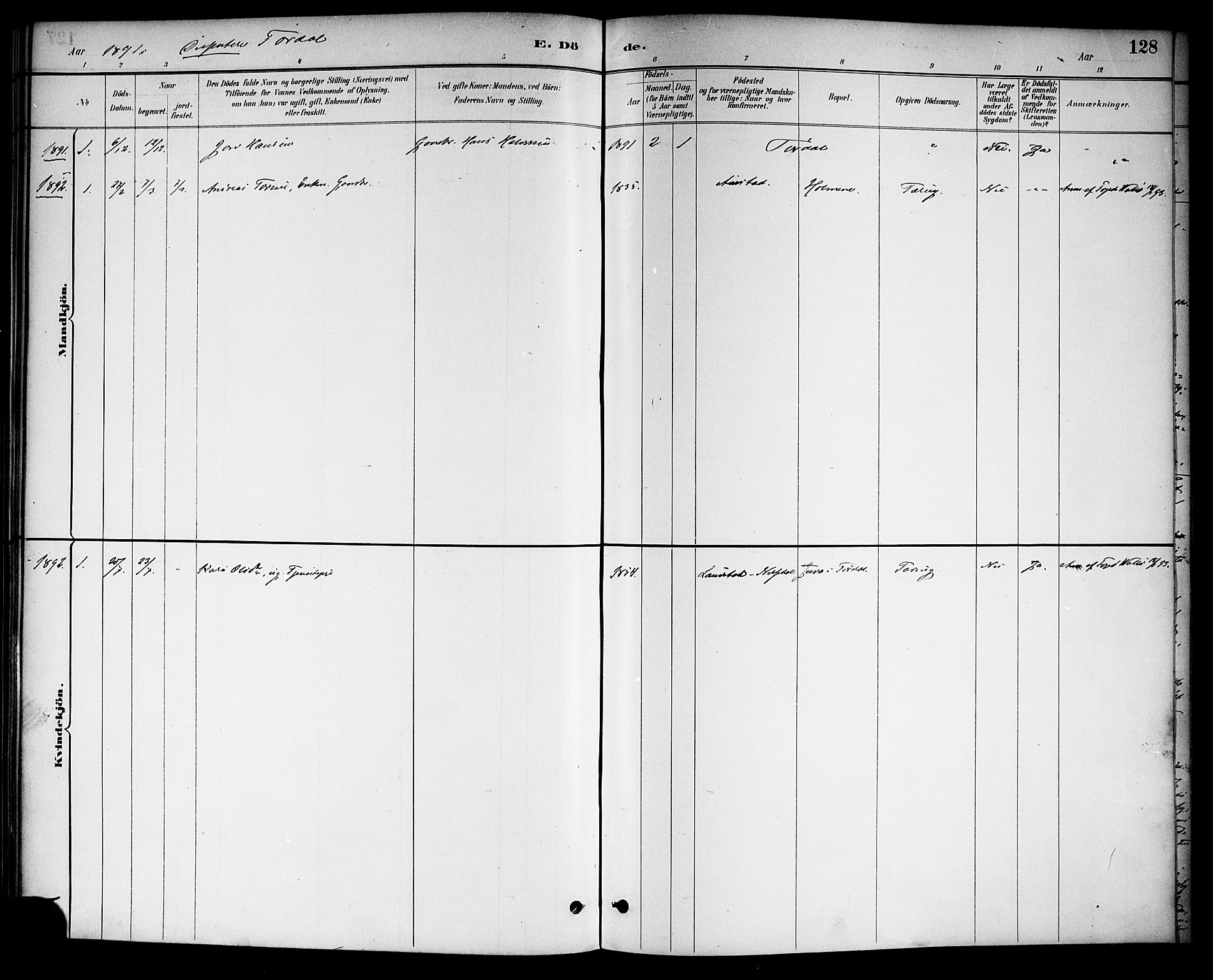Drangedal kirkebøker, SAKO/A-258/F/Fa/L0011: Parish register (official) no. 11 /2, 1885-1894, p. 128