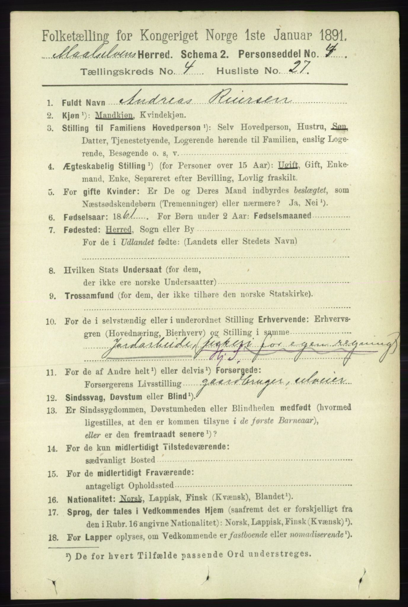 RA, 1891 census for 1924 Målselv, 1891, p. 1280