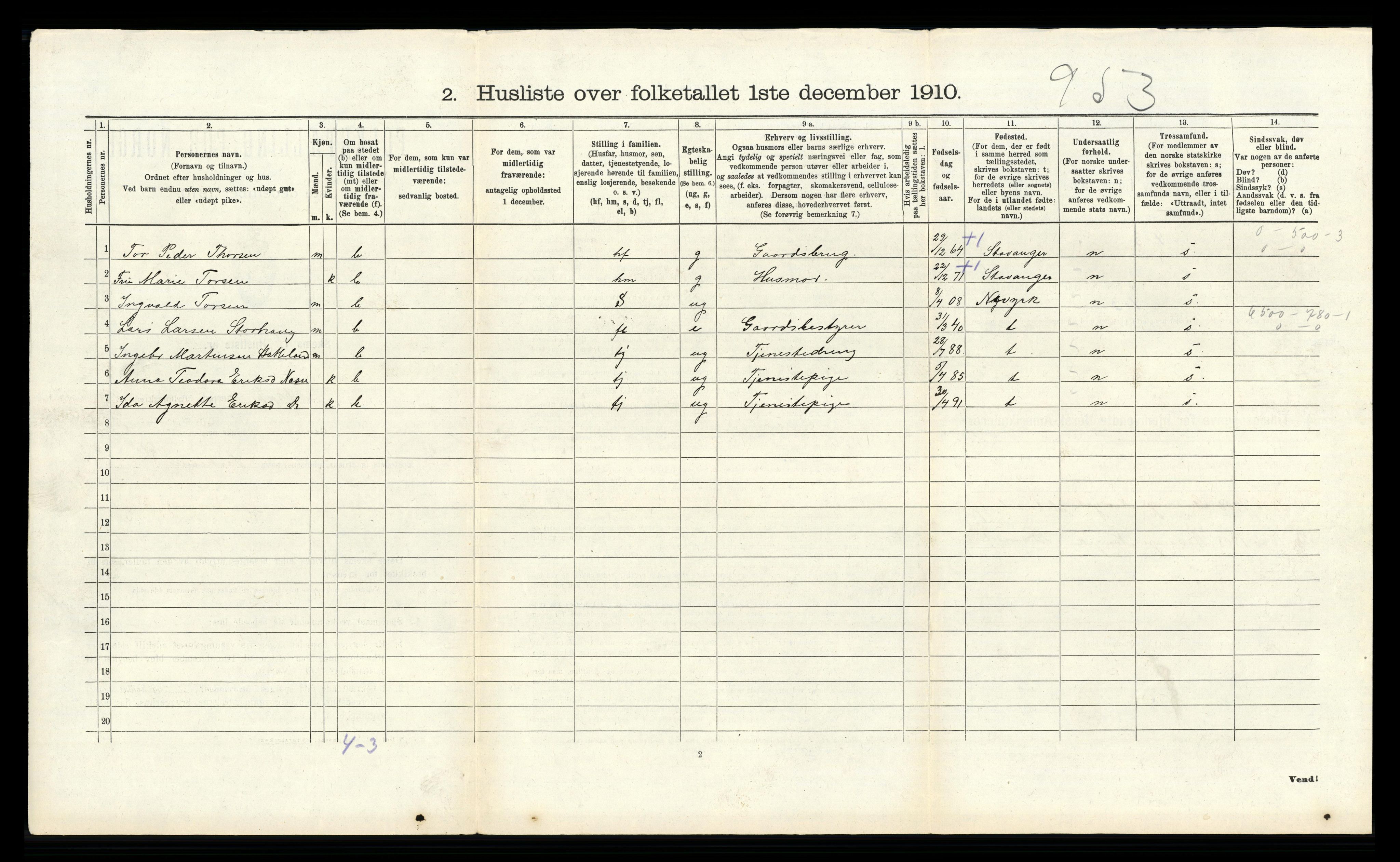 RA, 1910 census for Klepp, 1910, p. 316