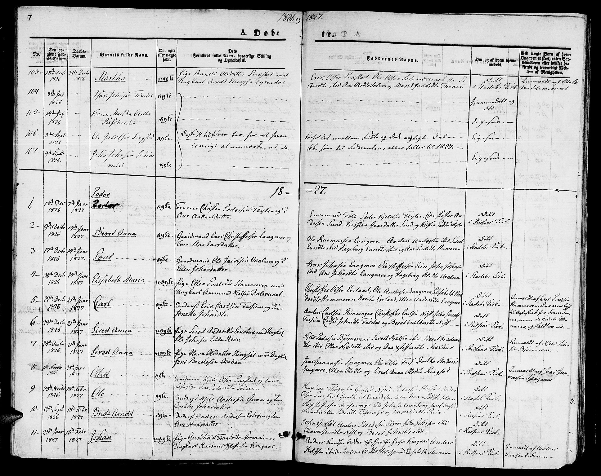 Ministerialprotokoller, klokkerbøker og fødselsregistre - Sør-Trøndelag, SAT/A-1456/646/L0609: Parish register (official) no. 646A07, 1826-1838, p. 7