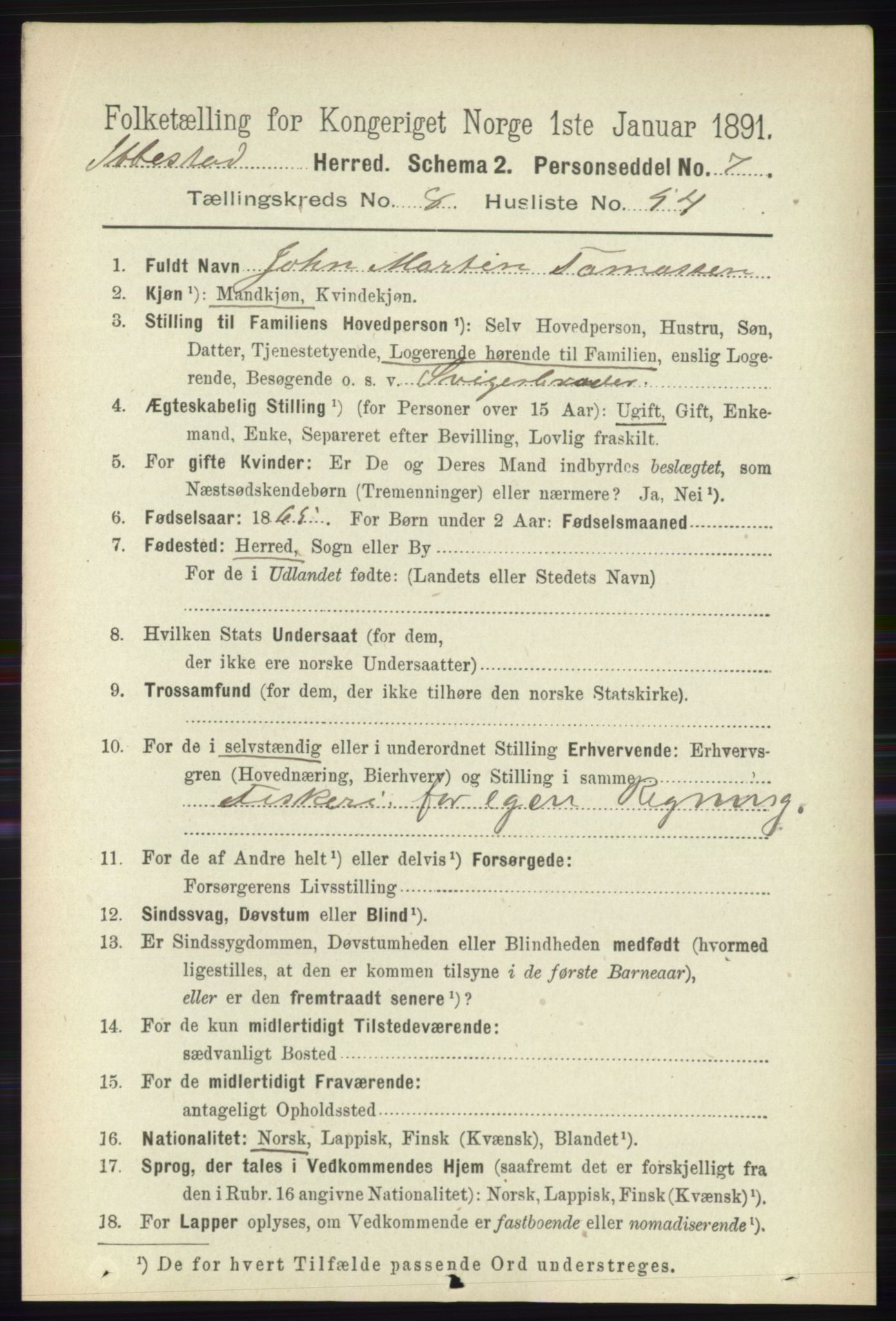 RA, 1891 census for 1917 Ibestad, 1891, p. 5546