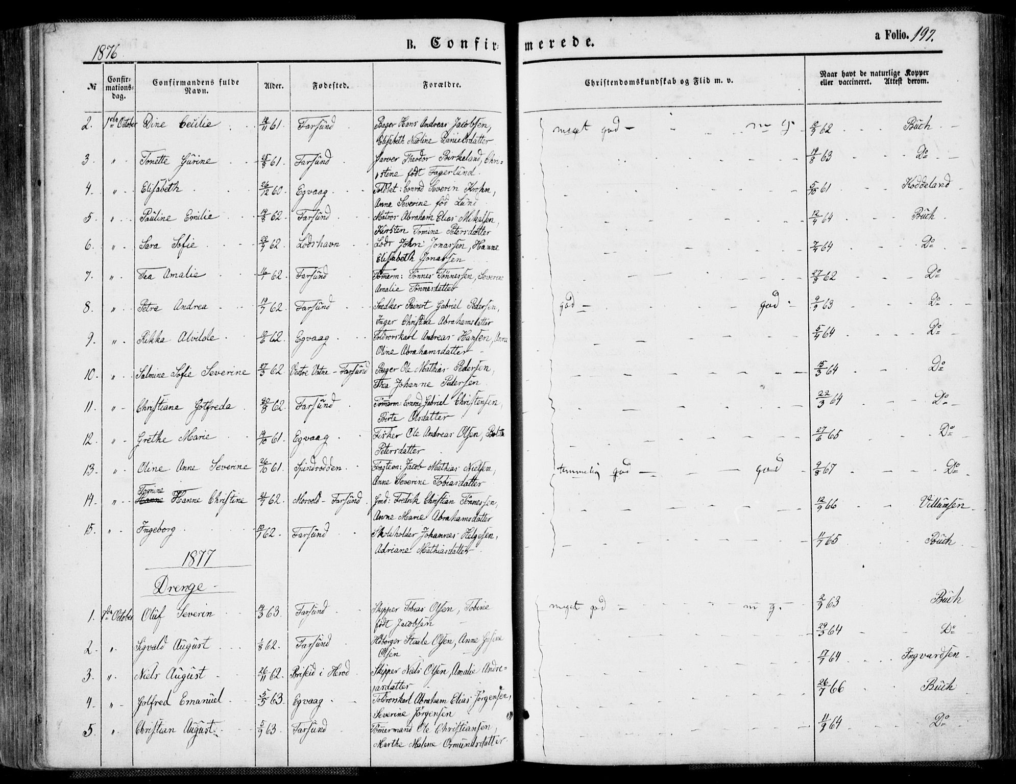 Farsund sokneprestkontor, SAK/1111-0009/F/Fa/L0005: Parish register (official) no. A 5, 1863-1886, p. 197