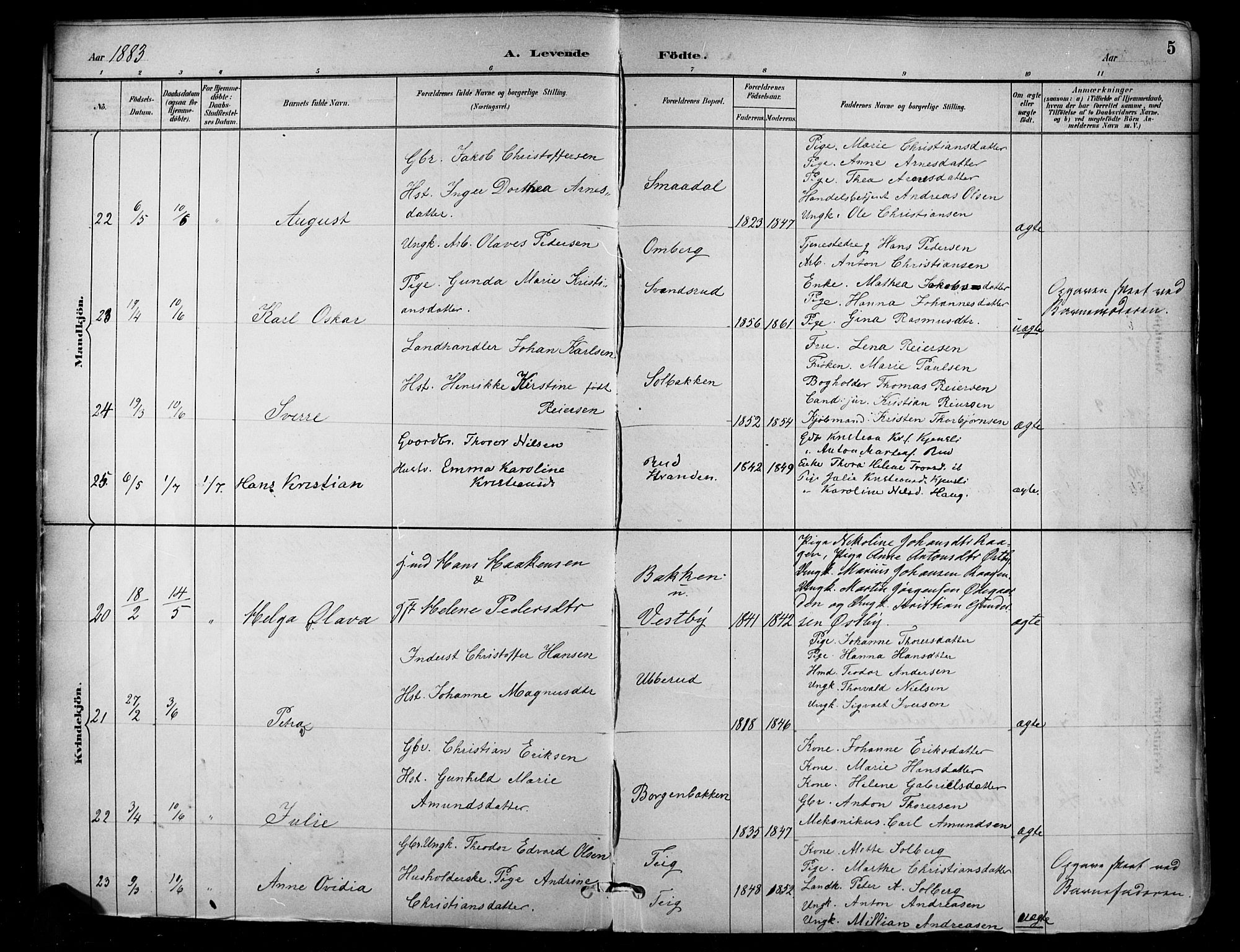 Enebakk prestekontor Kirkebøker, SAO/A-10171c/F/Fa/L0016: Parish register (official) no. I 16, 1883-1898, p. 5