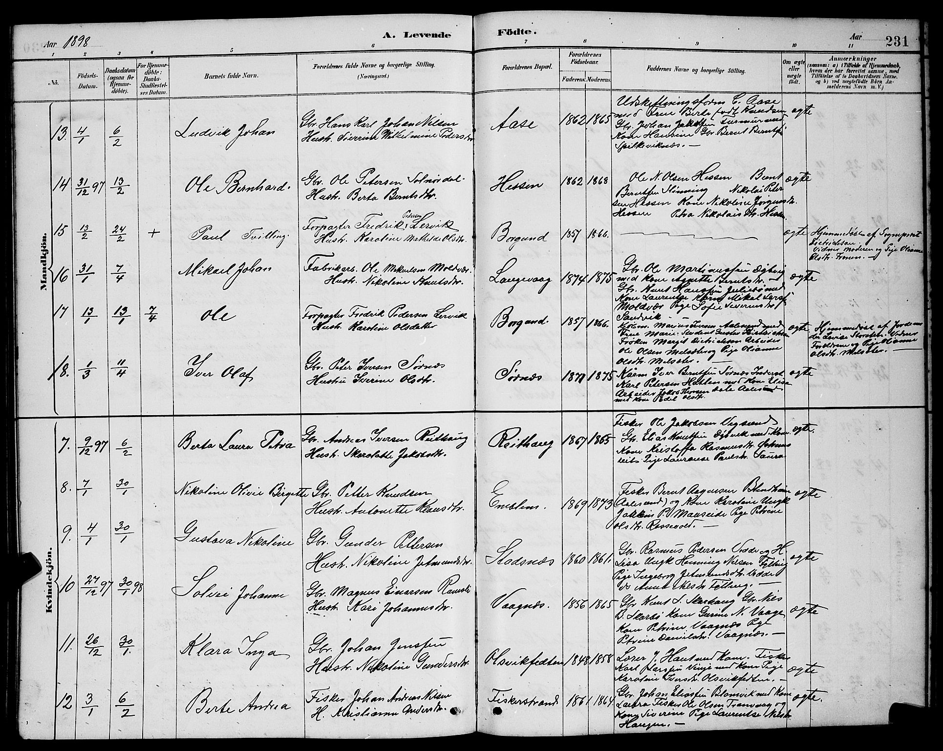 Ministerialprotokoller, klokkerbøker og fødselsregistre - Møre og Romsdal, AV/SAT-A-1454/528/L0431: Parish register (copy) no. 528C12, 1885-1898, p. 231