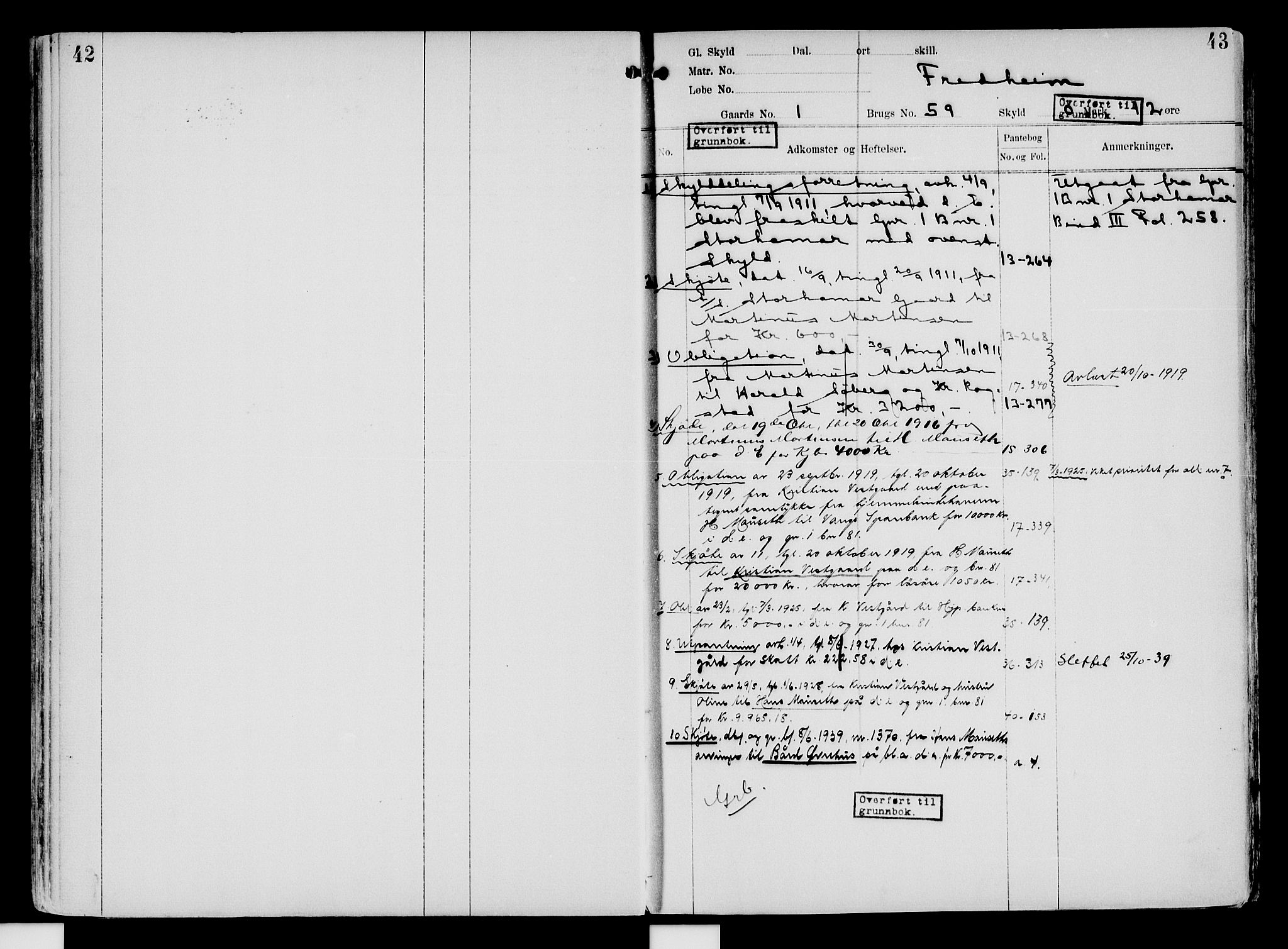 Nord-Hedmark sorenskriveri, SAH/TING-012/H/Ha/Had/Hade/L0004: Mortgage register no. 4.4, 1910-1940, p. 42-43