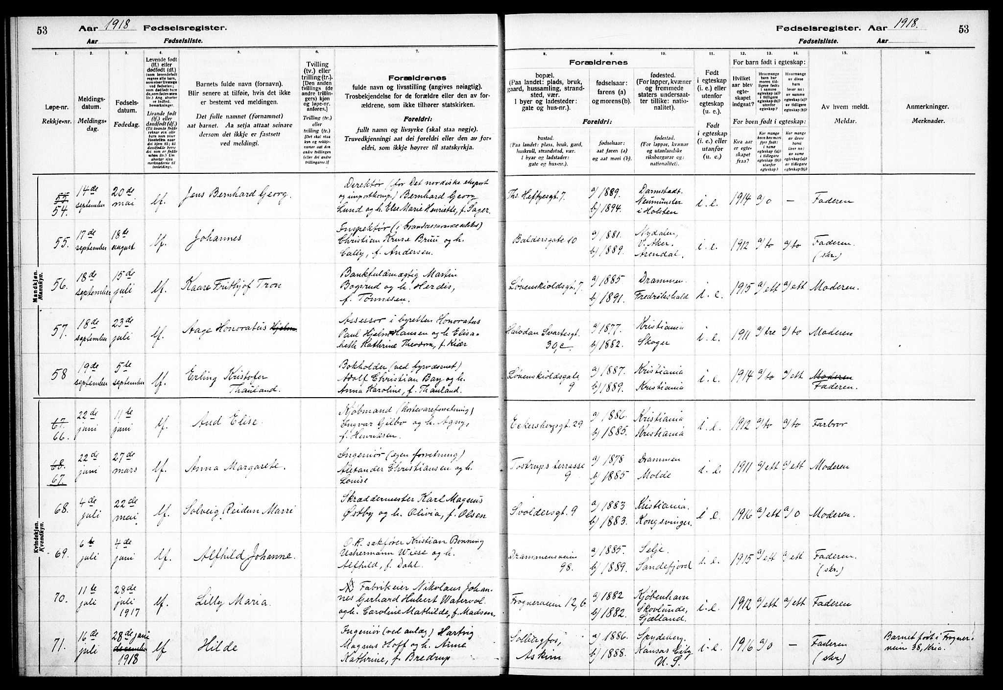 Frogner prestekontor Kirkebøker, AV/SAO-A-10886/J/Ja/L0001: Birth register no. 1, 1916-1927, p. 53