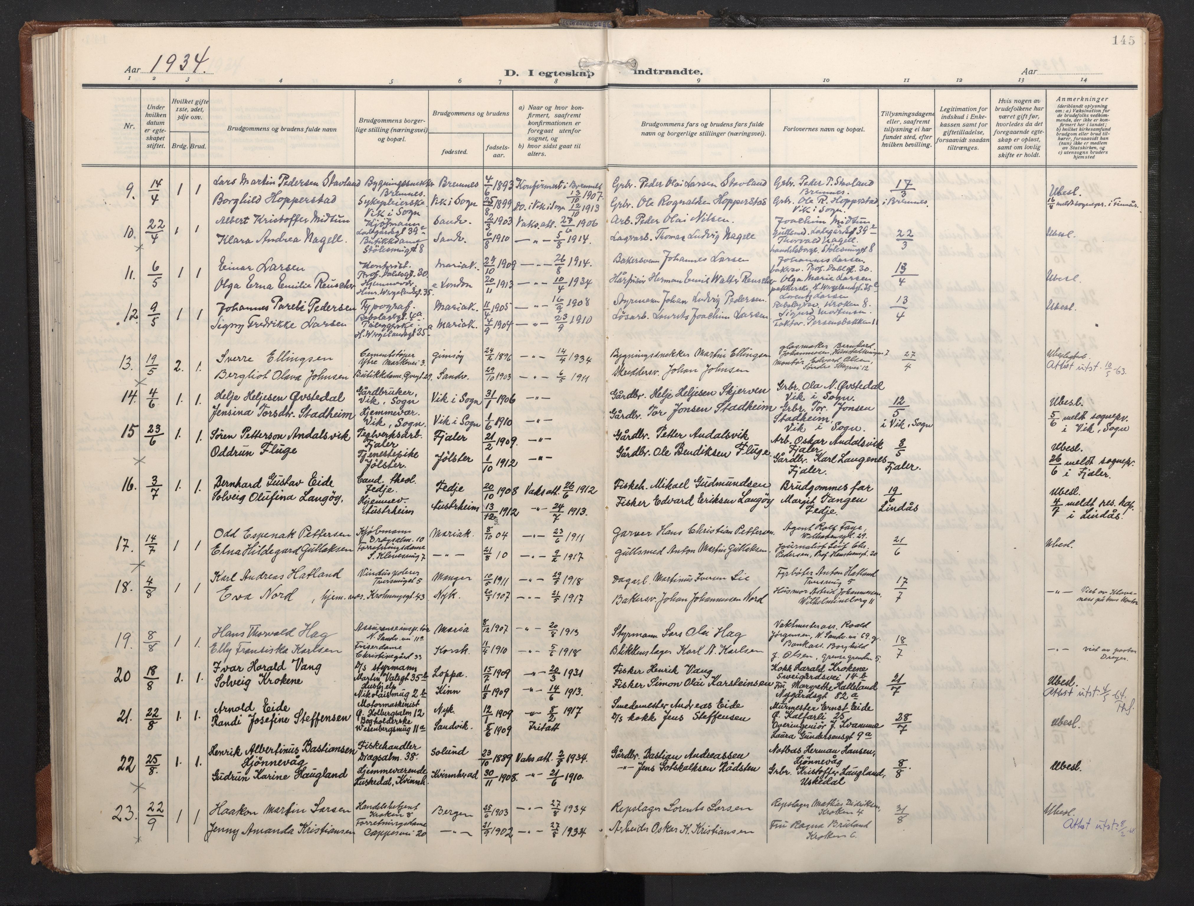 Mariakirken Sokneprestembete, SAB/A-76901/H/Haa/L0016: Parish register (official) no. C 4, 1927-1938, p. 144b-145a