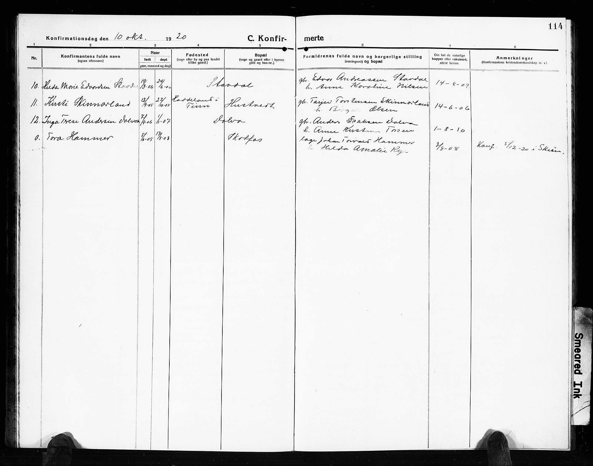 Solum kirkebøker, AV/SAKO-A-306/G/Gb/L0006: Parish register (copy) no. II 6, 1915-1927, p. 114