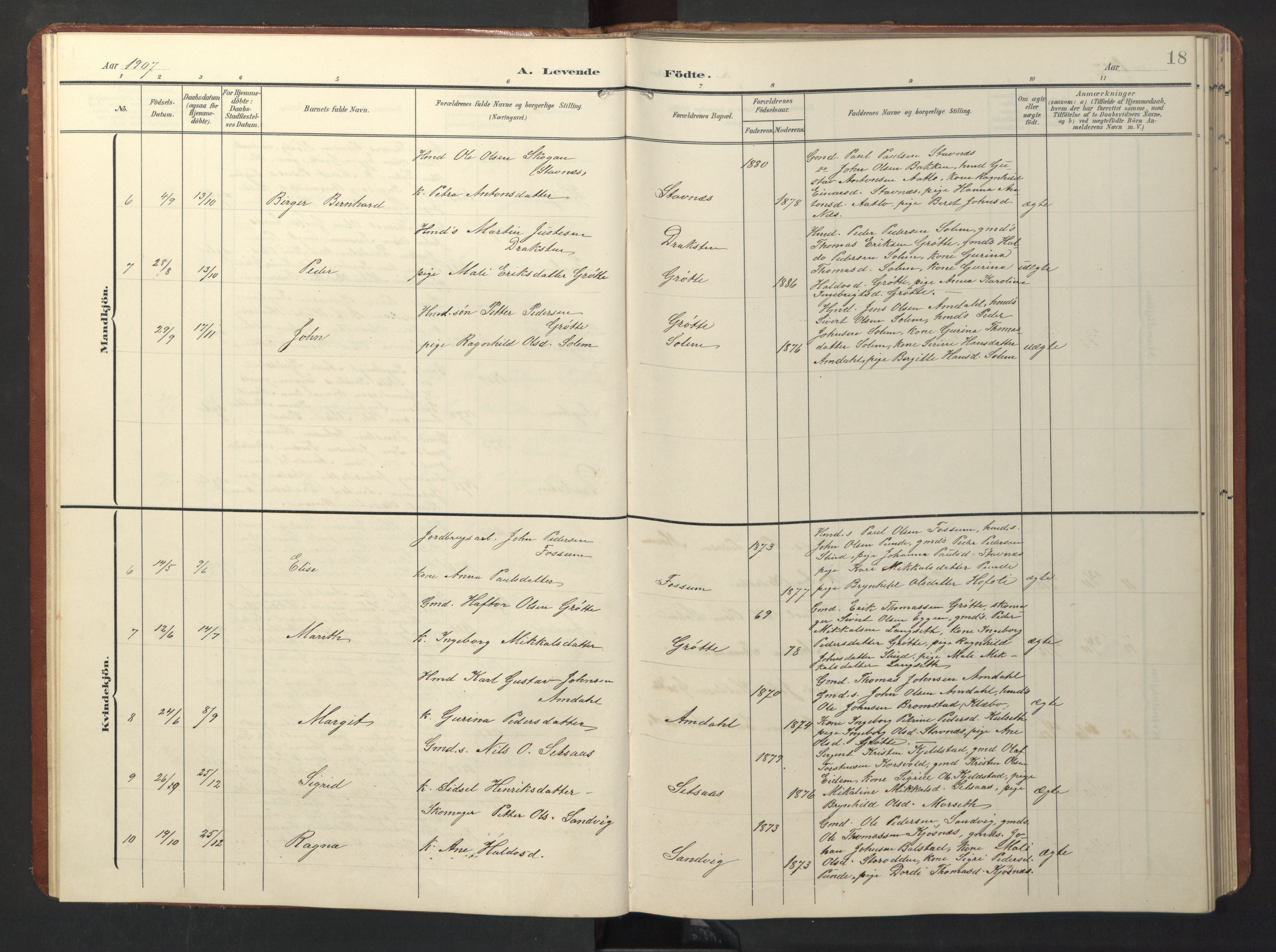 Ministerialprotokoller, klokkerbøker og fødselsregistre - Sør-Trøndelag, SAT/A-1456/696/L1161: Parish register (copy) no. 696C01, 1902-1950, p. 18