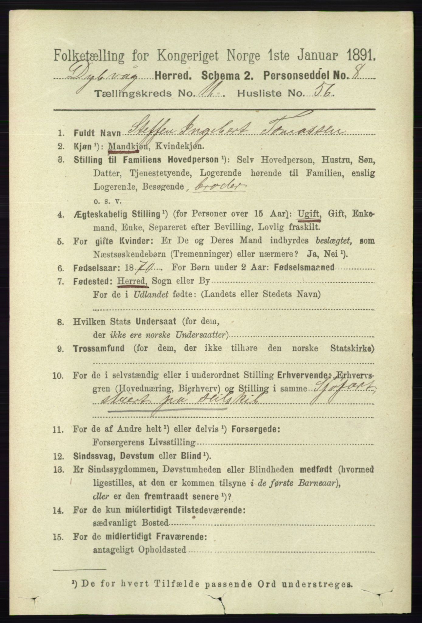 RA, 1891 census for 0915 Dypvåg, 1891, p. 4654