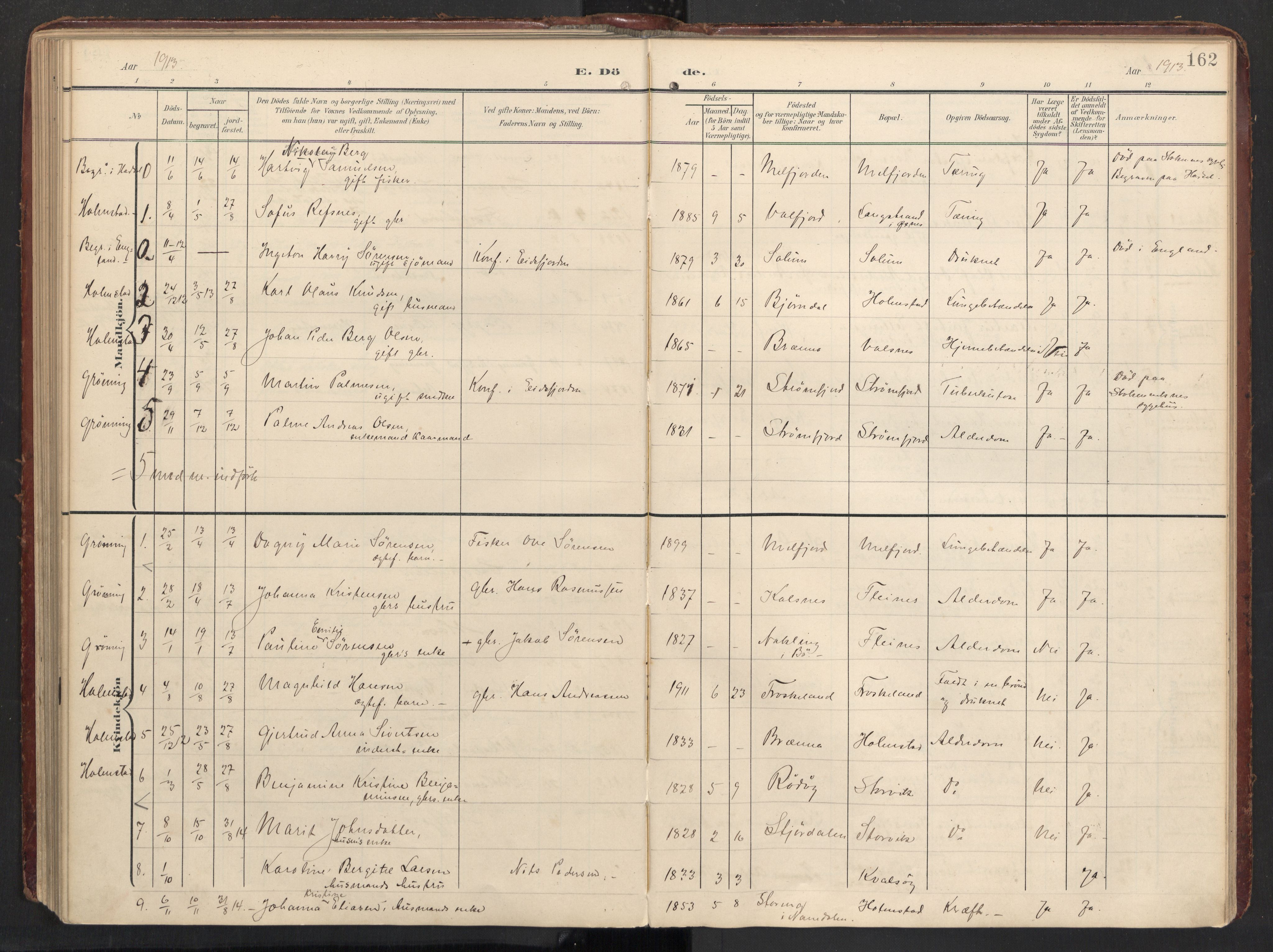 Ministerialprotokoller, klokkerbøker og fødselsregistre - Nordland, SAT/A-1459/890/L1287: Parish register (official) no. 890A02, 1903-1915, p. 162